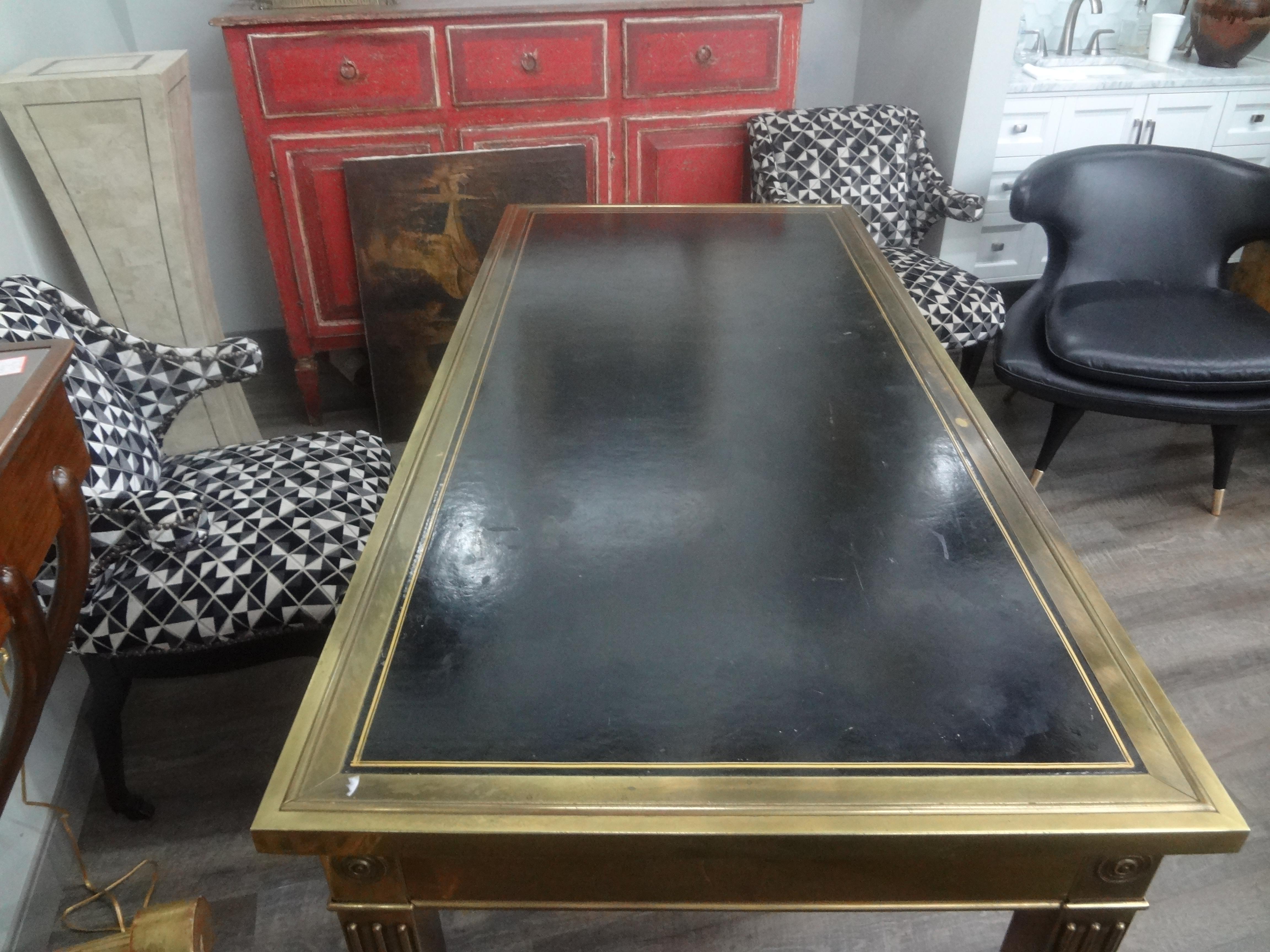 Iconic Mastercraft Brass Desk With Leather Top For Sale 1