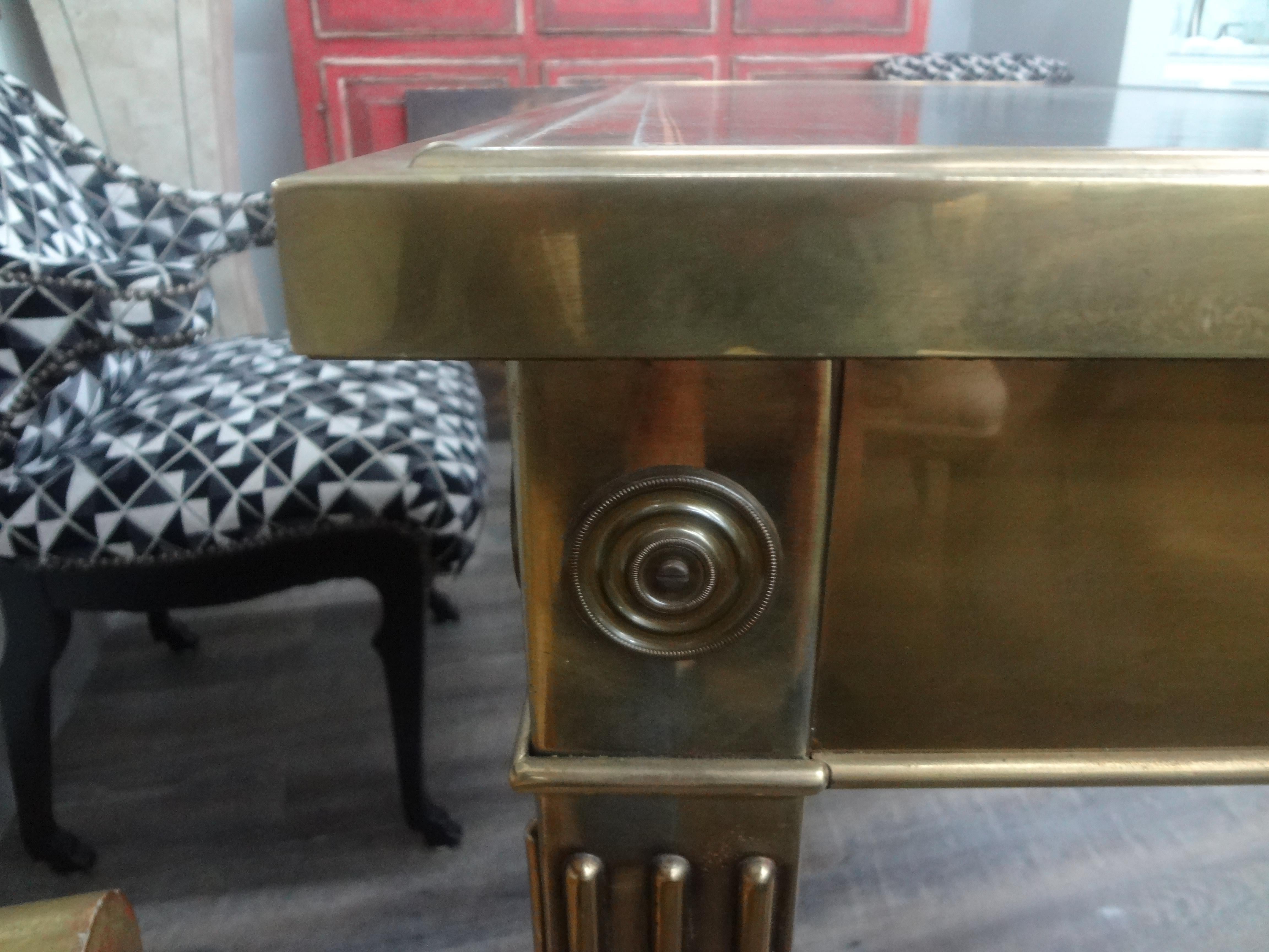 Iconic Mastercraft Brass Desk With Leather Top For Sale 2