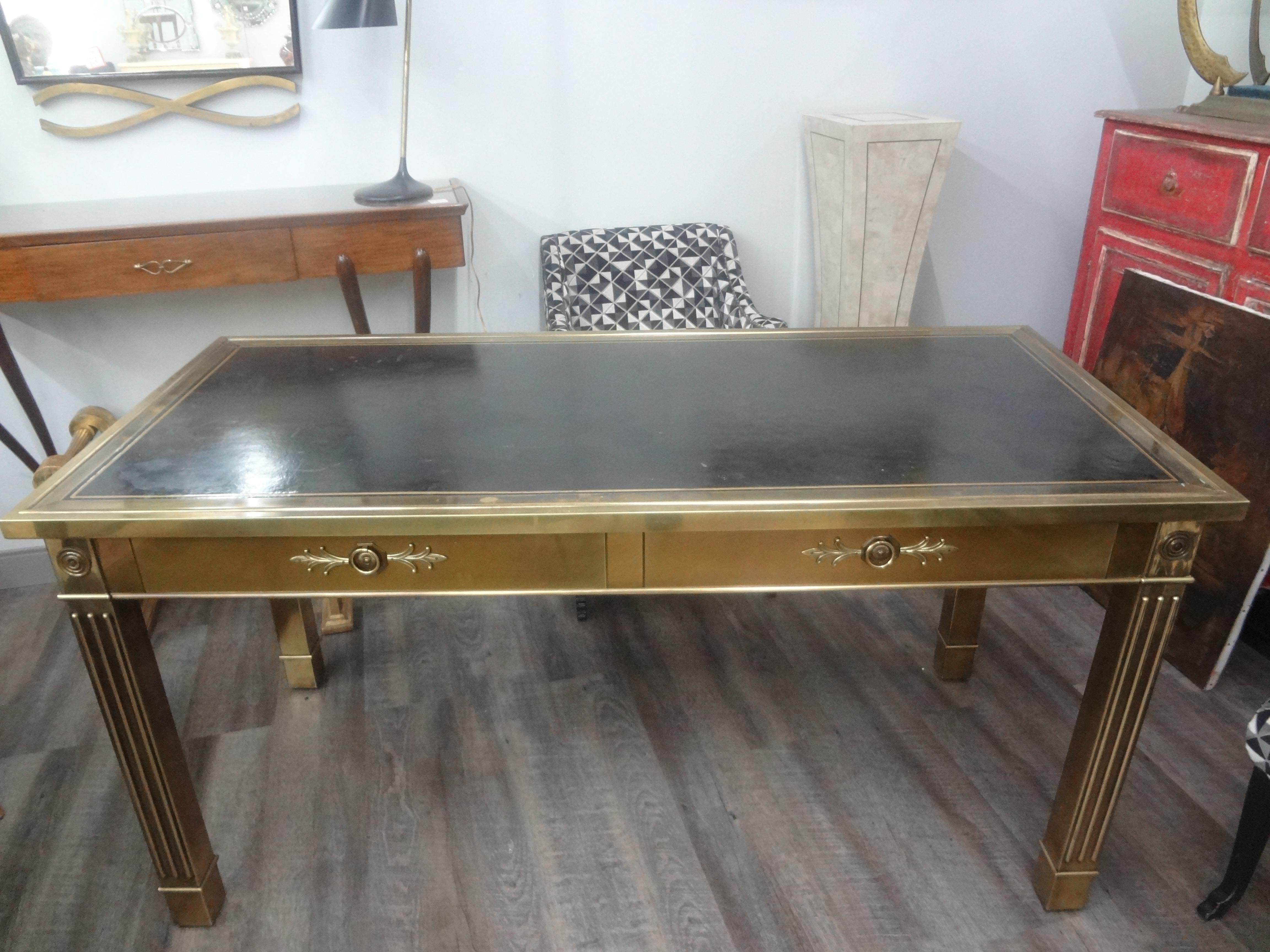 Iconic Mastercraft Brass Desk With Leather Top For Sale 3