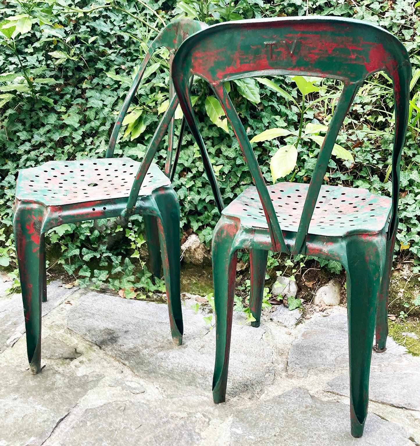 French Iconic Metal Chairs by Joseph Mathieu Produced by Pierre Benite, Franche 1940’s For Sale