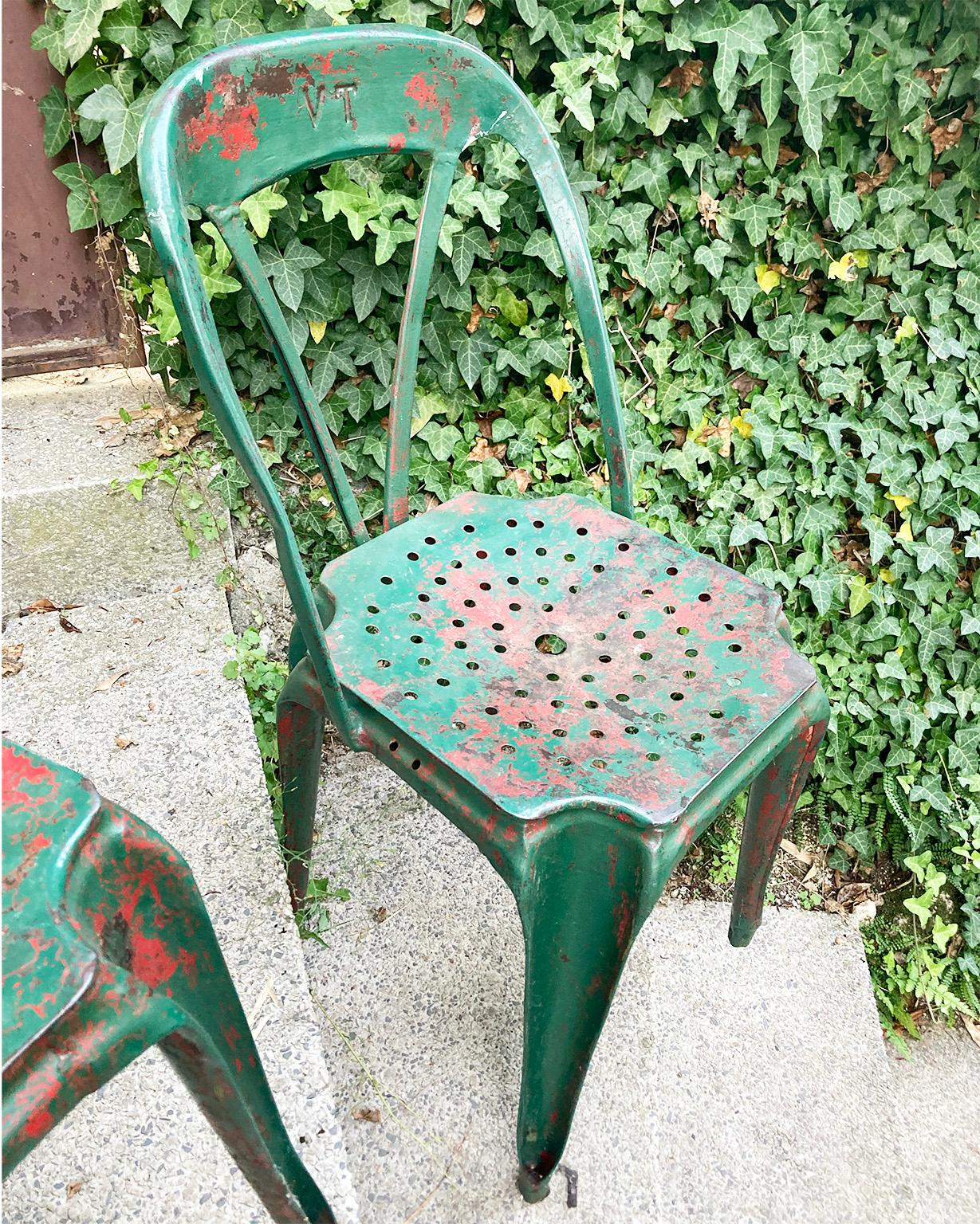 Molded Iconic Metal Chairs by Joseph Mathieu Produced by Pierre Benite, Franche 1940’s For Sale