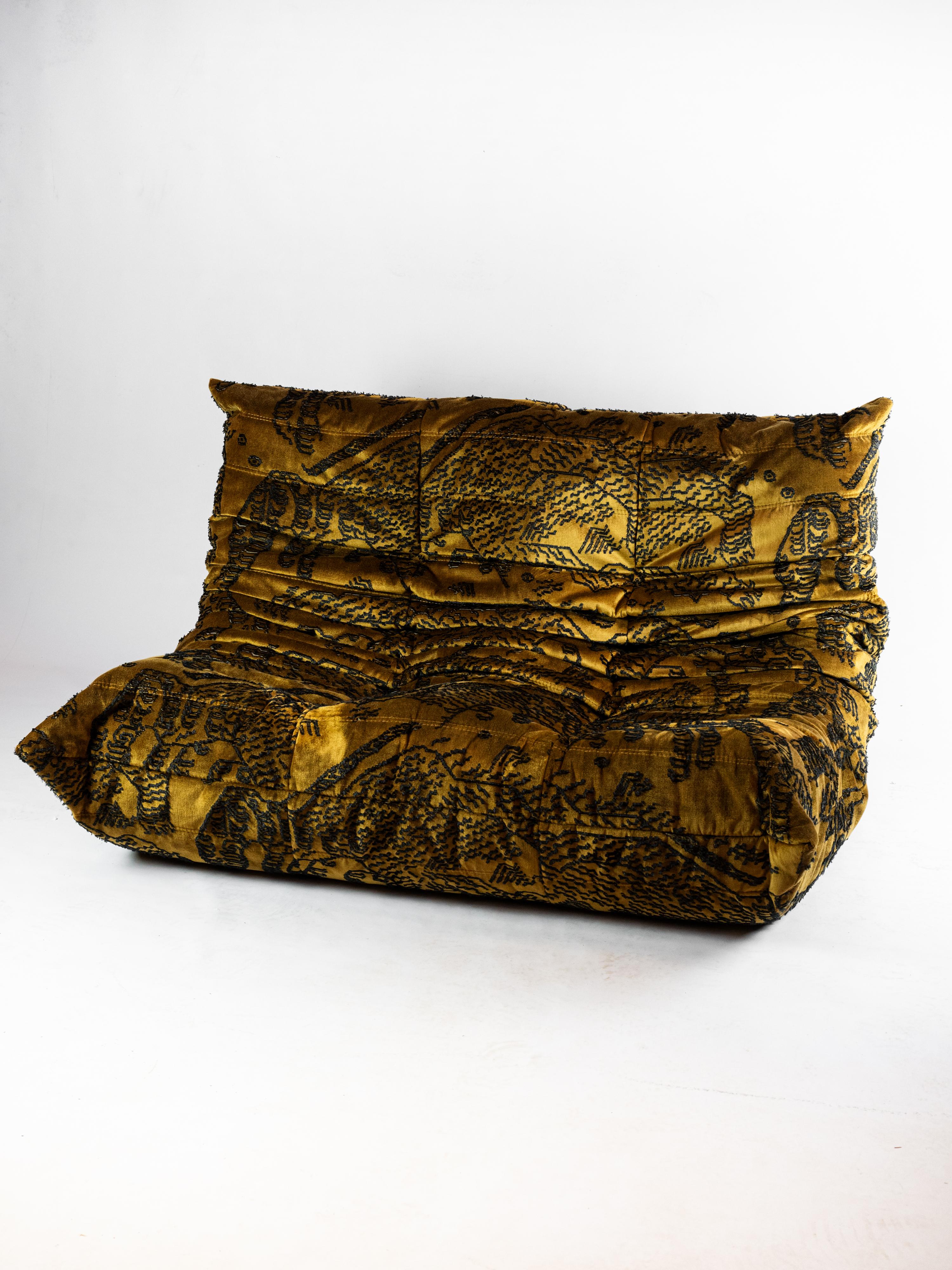 Space Age Iconic Michel Ducaroy Togo Sofa for Ligne Roset with Dedar Moutain Tiger Fabric