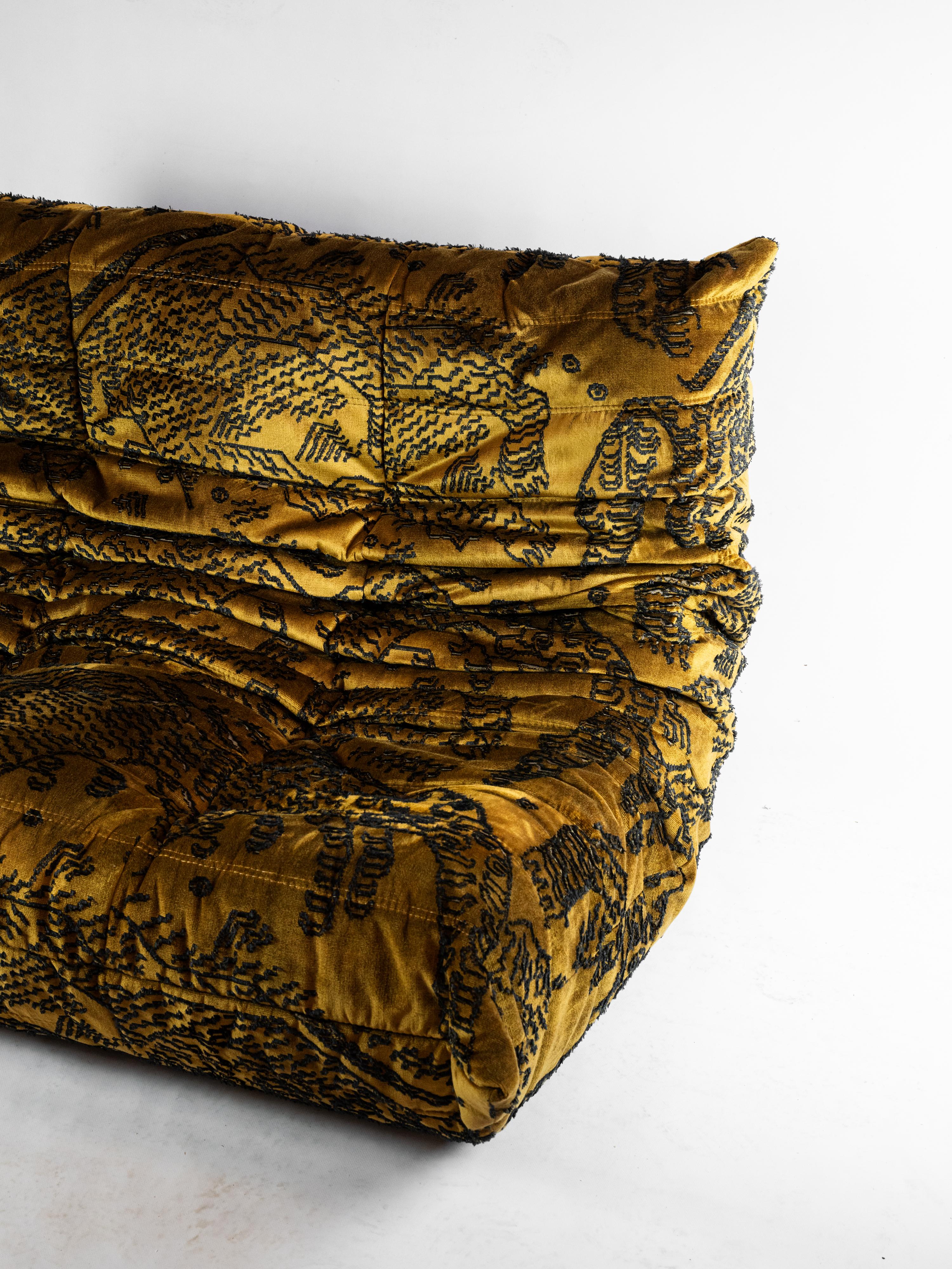 Late 20th Century Iconic Michel Ducaroy Togo Sofa for Ligne Roset with Dedar Moutain Tiger Fabric