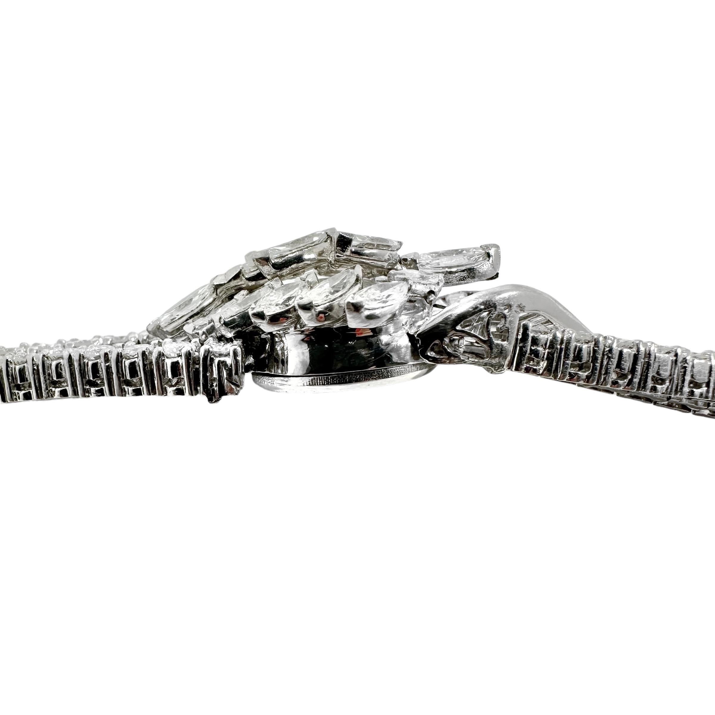 Ikonische Juvenia 11ct TAW Diamant-Deckeluhr aus Platin mit Platinbezug, Mitte des 20. Jahrhunderts im Zustand „Gut“ im Angebot in Palm Beach, FL