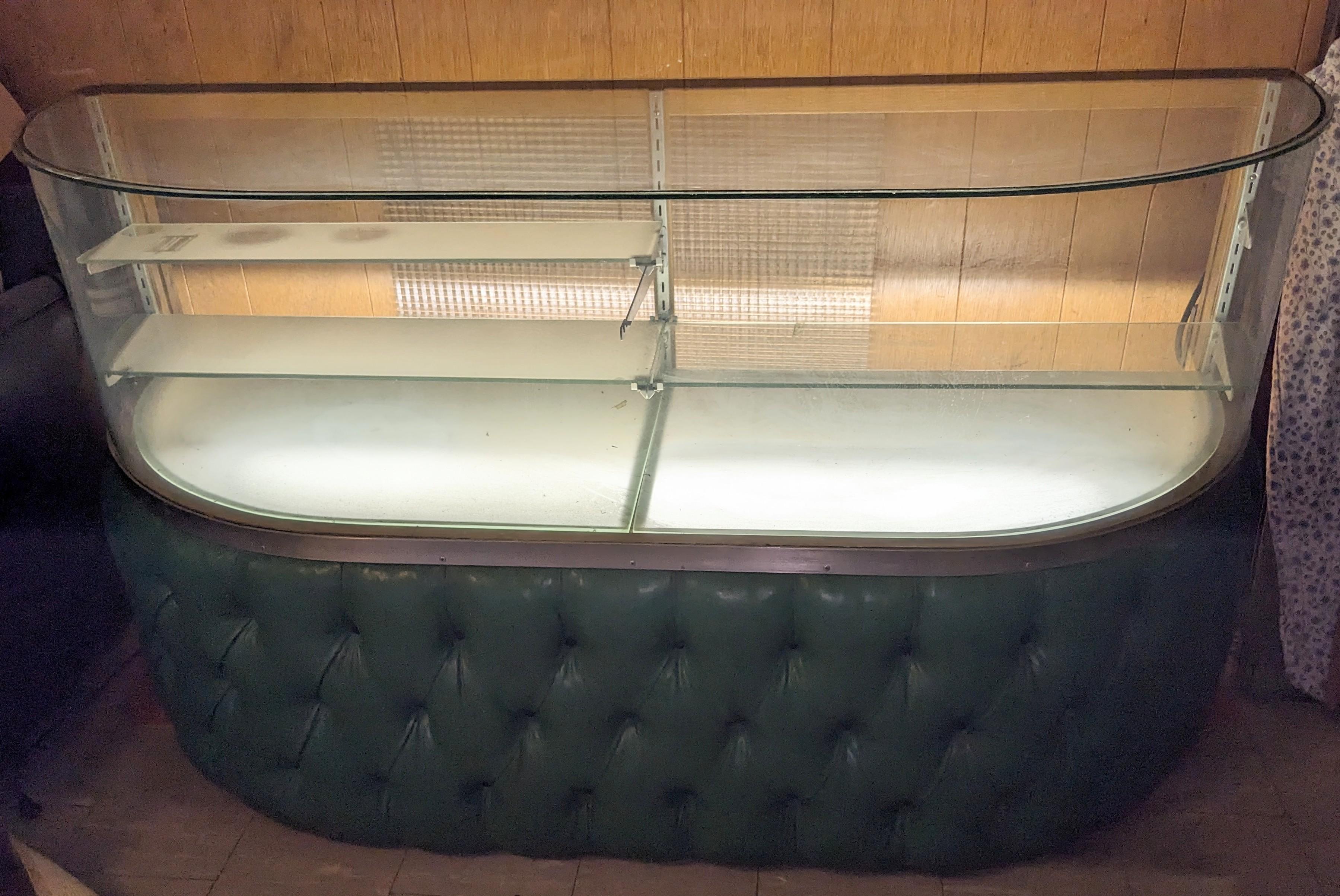 American Iconic Mid Century Curved and Tufted Vitrine For Sale