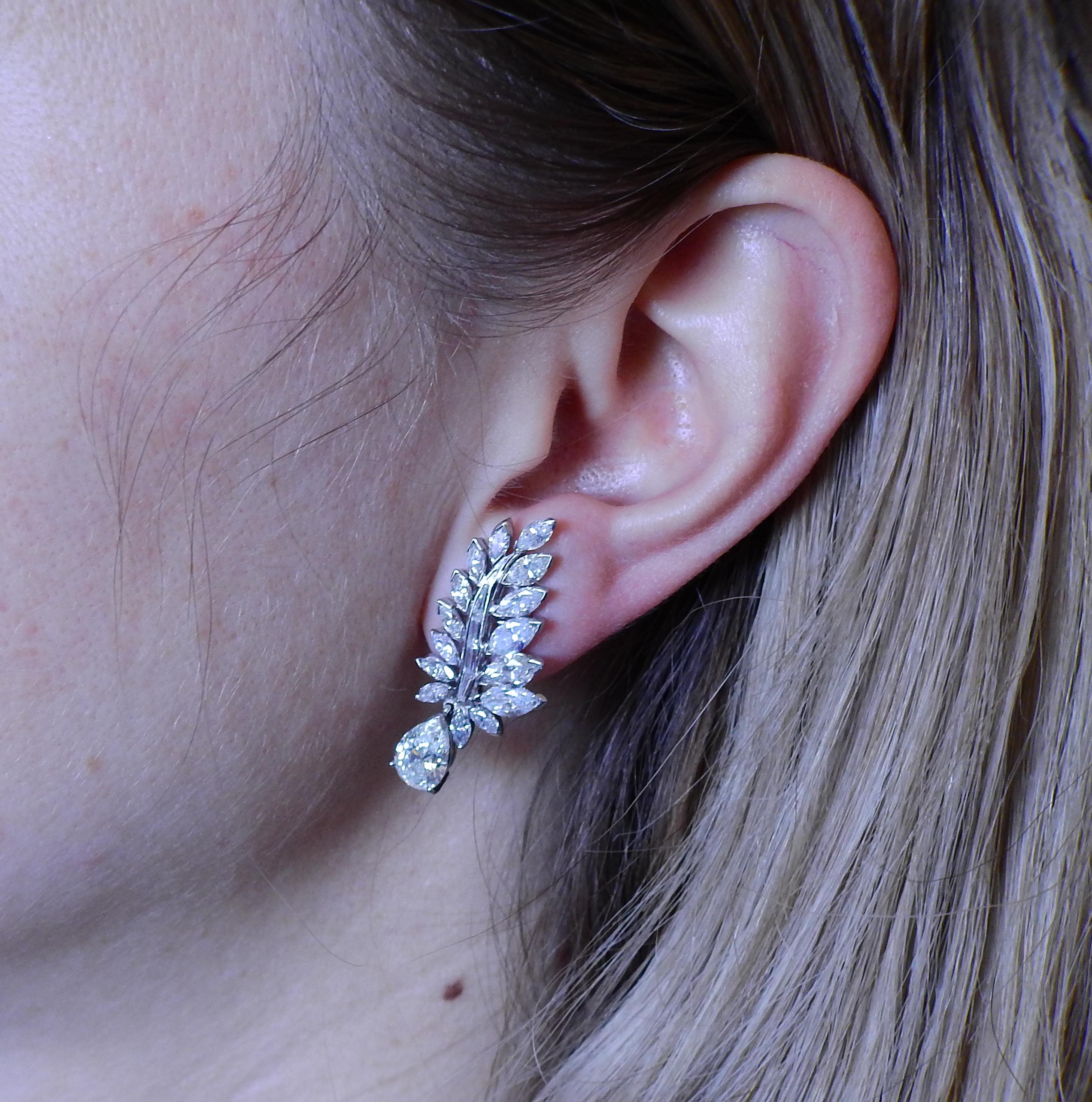 Iconic Midcentury Diamond Platinum Earrings In Excellent Condition For Sale In Lambertville, NJ