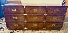 Iconic Mid Century Drexel Campaign Nine Drawer Dresser From Rare Brigade Line