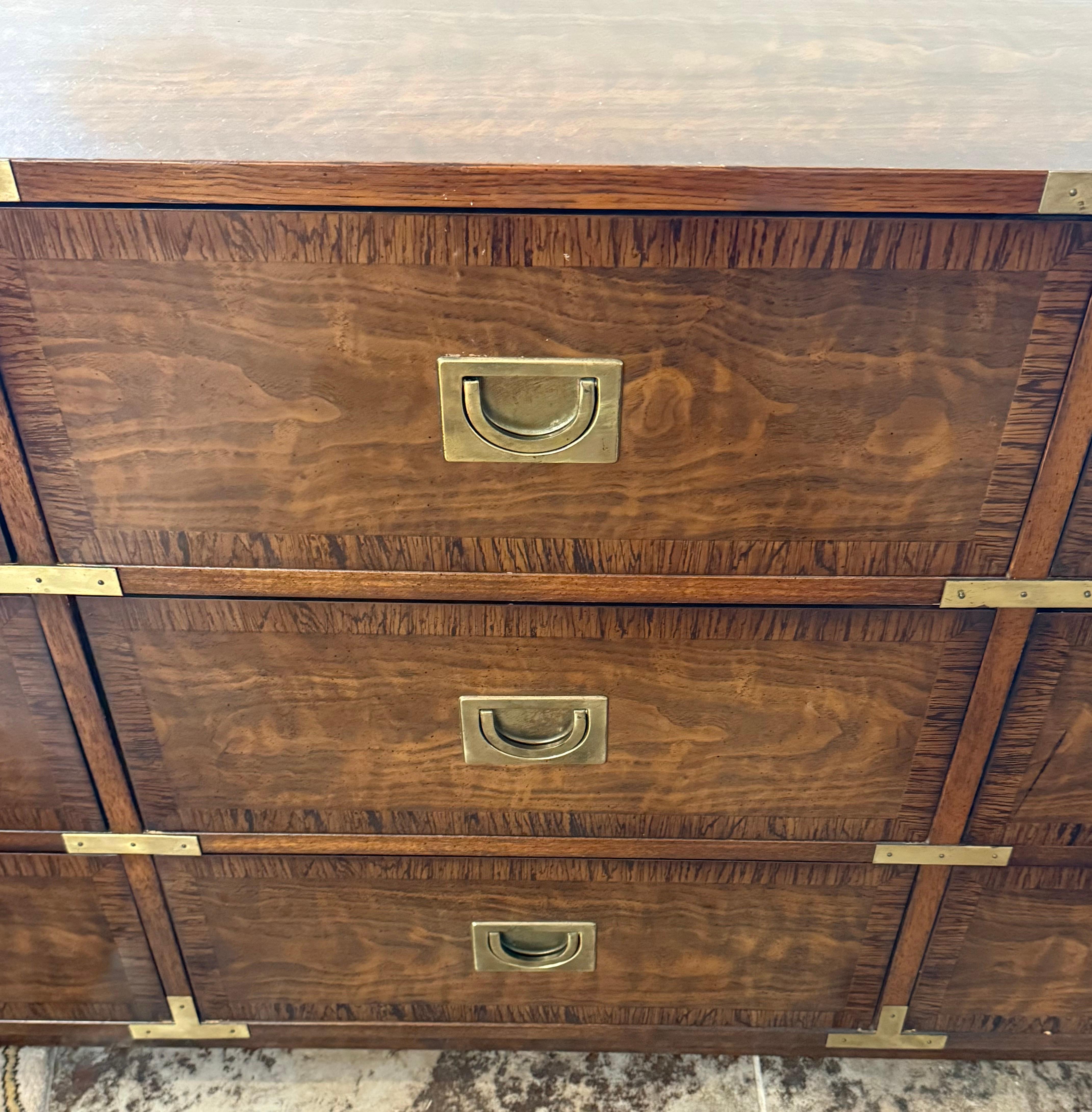 Mid-Century Modern Iconic Mid Century Drexel Campaign Nine Drawer Dresser From Rare Brigade Line