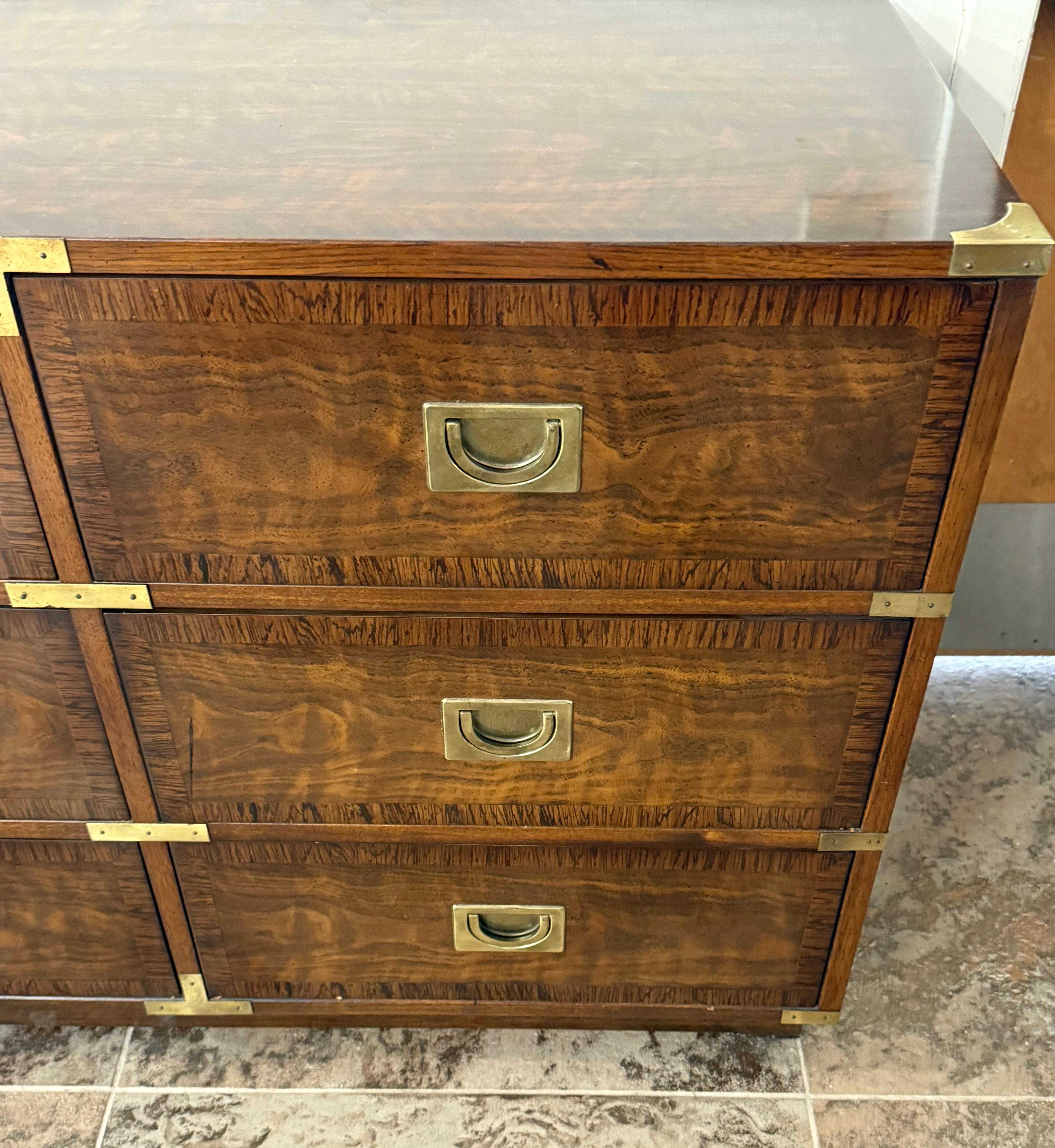 American Iconic Mid Century Drexel Campaign Nine Drawer Dresser From Rare Brigade Line