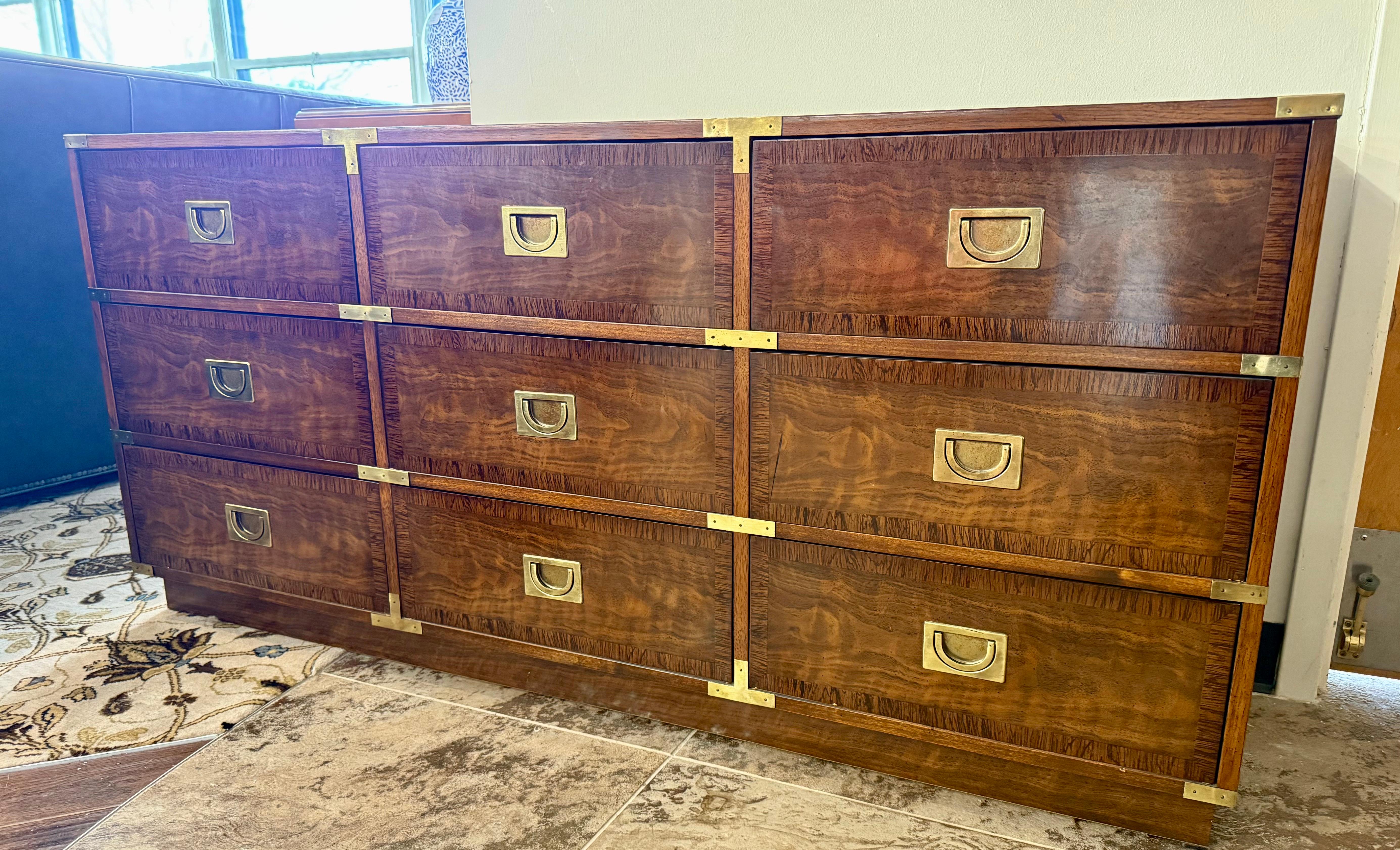 Iconic Mid Century Drexel Campaign Nine Drawer Dresser From Rare Brigade Line 1