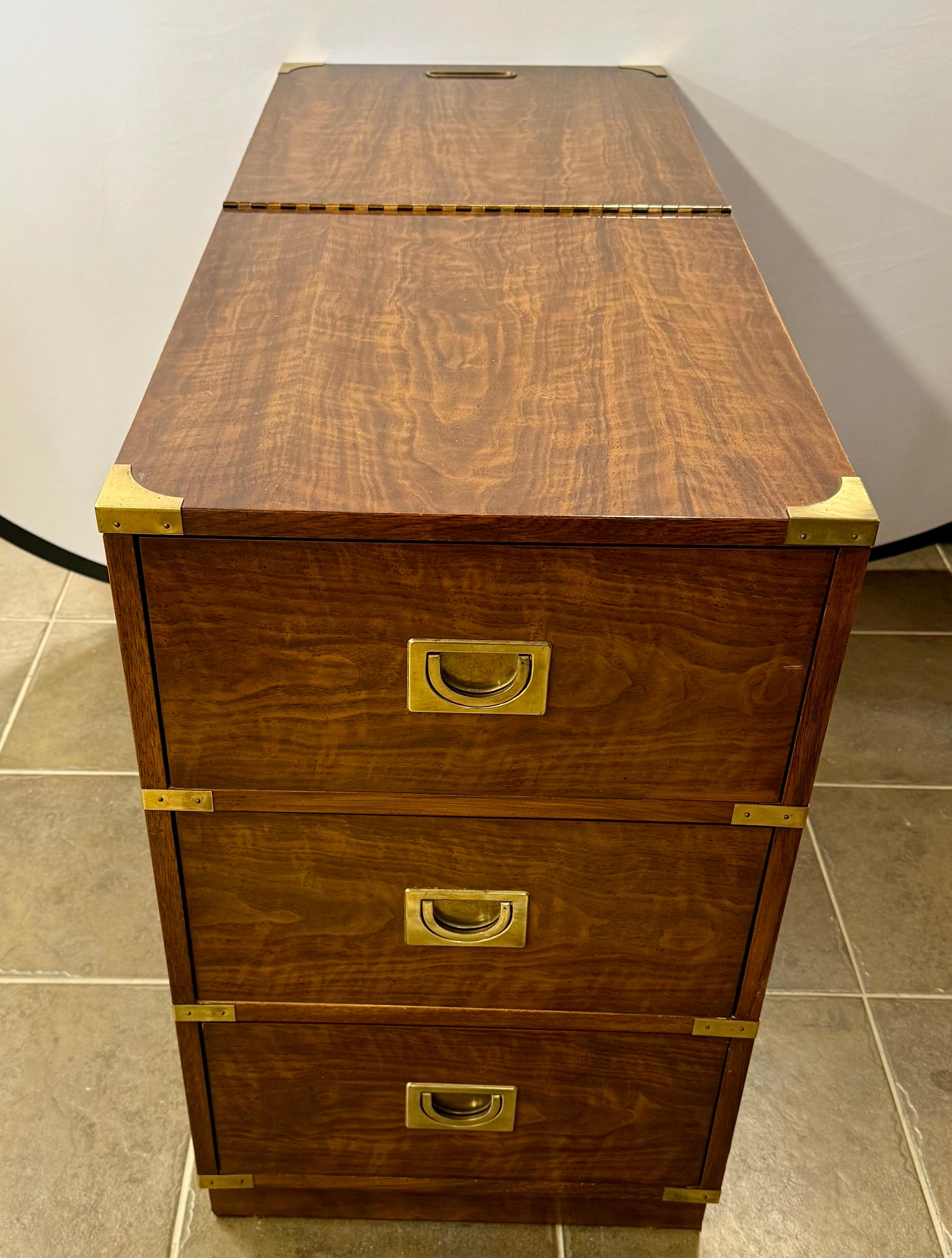 American Iconic Mid Century Drexel Rare Brigade Line Campaign Dresser Dry Bar Case Piece For Sale