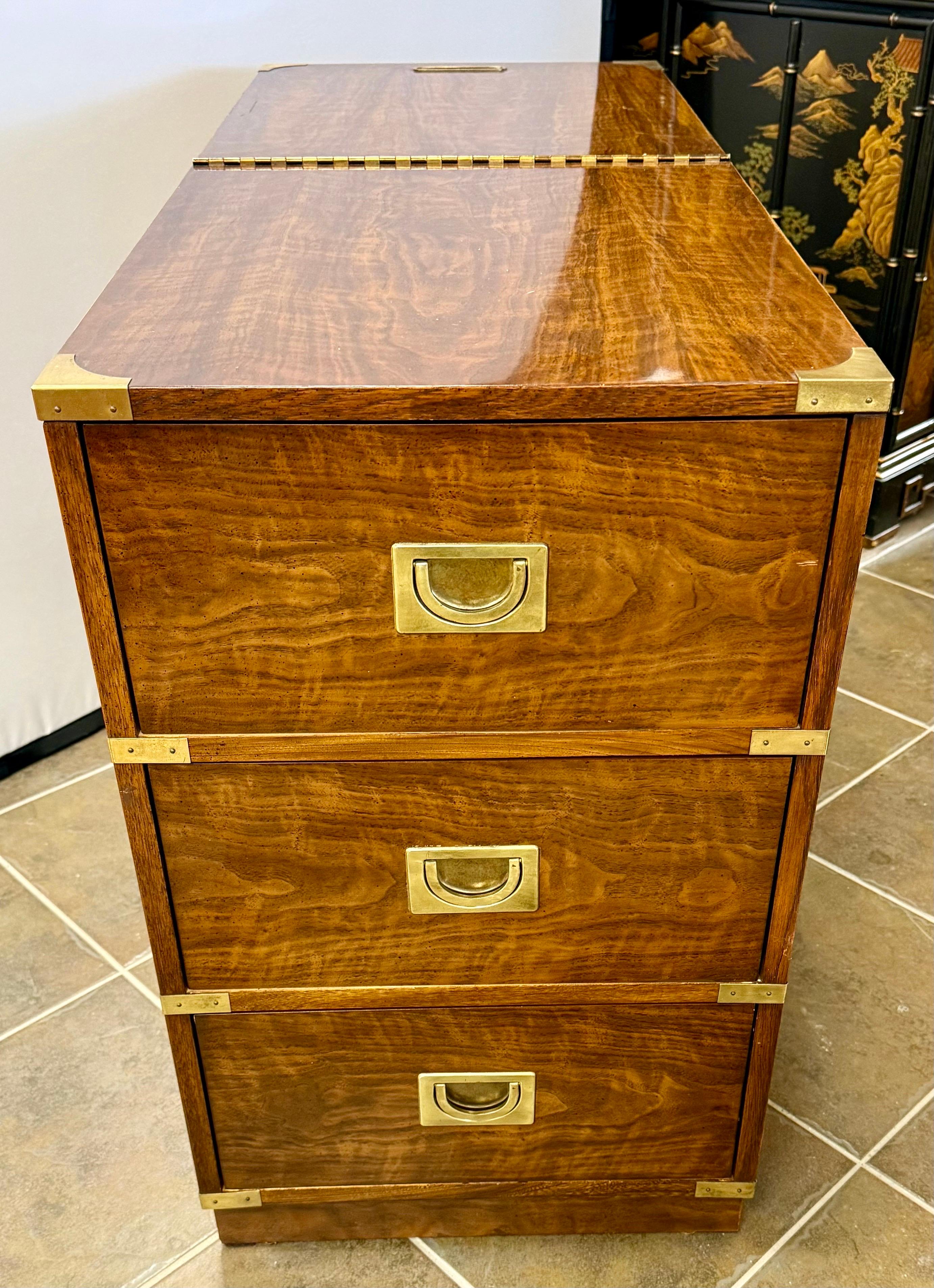 Iconic Mid Century Drexel Rare Brigade Line Campaign Dresser Dry Bar Case Piece For Sale 2