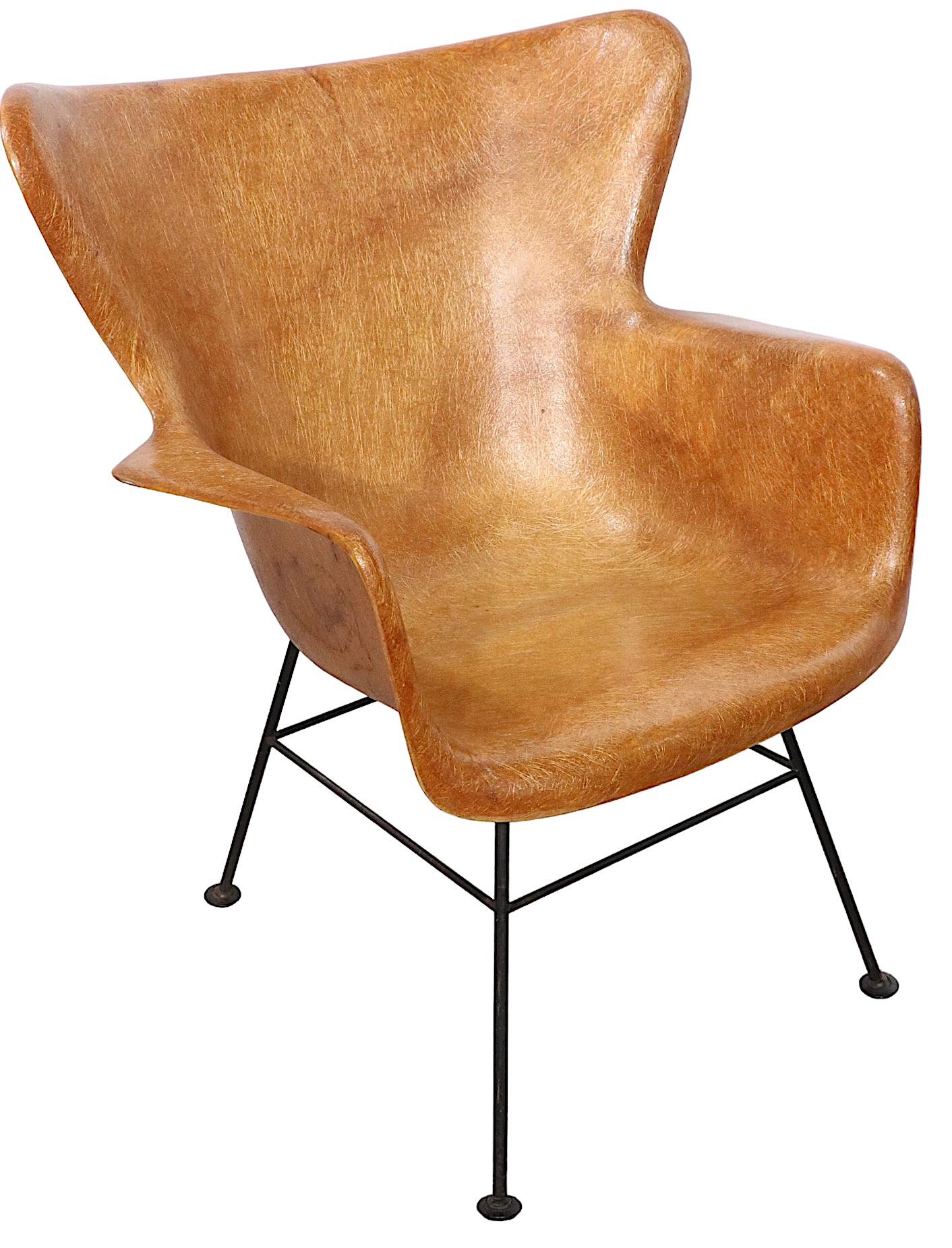 Wrought Iron Iconic Mid Century Fiberglass Wingback Chair by Peabody for Selig, circa 1950s For Sale