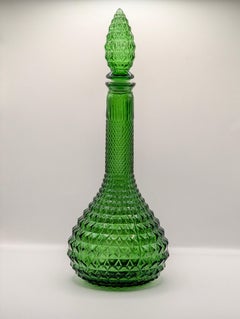 Iconic Mid Century Italian Empoli "Diamond Point" Genie Bottle Decanter, c1960s