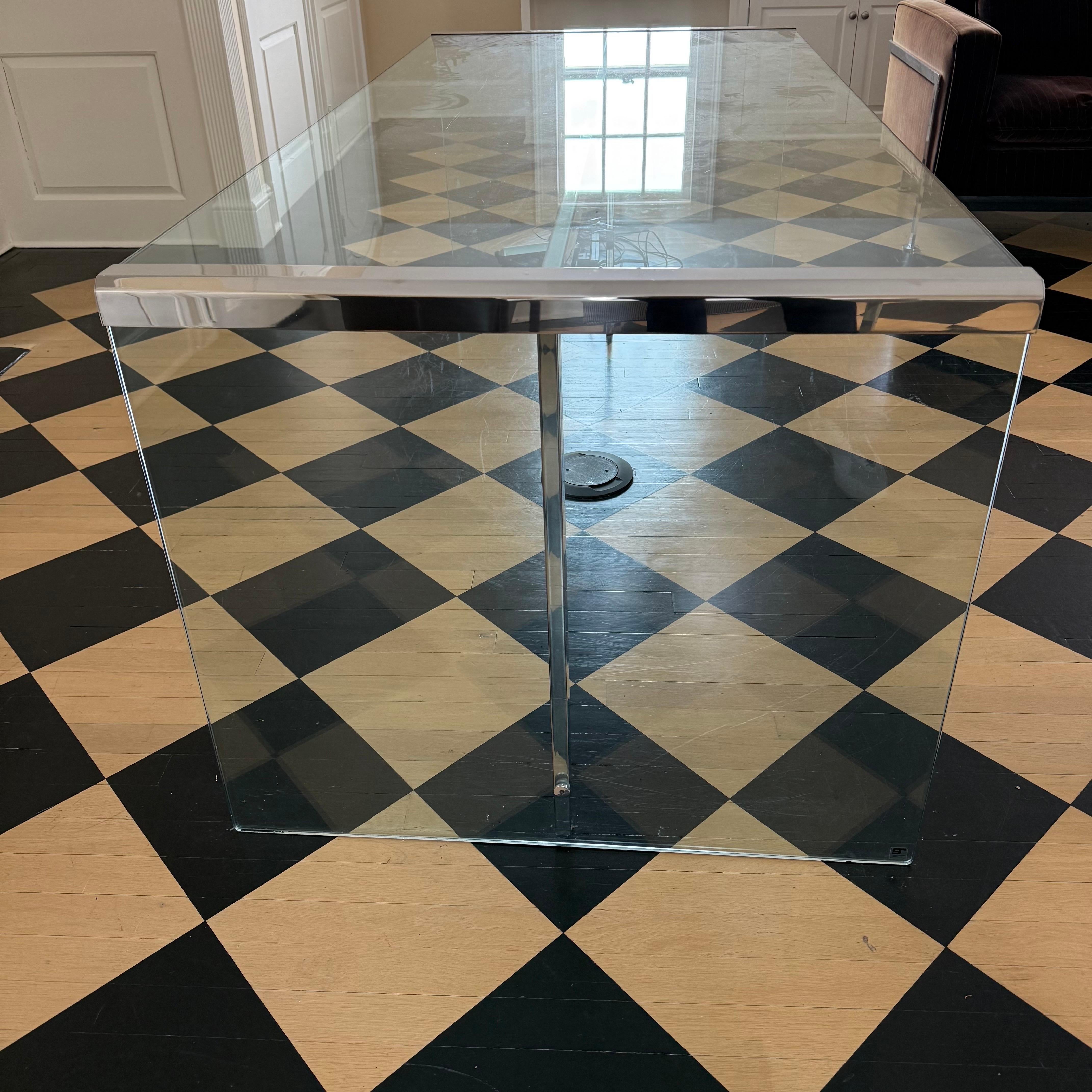 20th Century Iconic Mid Century Gallotti & Radice Glass & Chrome Waterfall Desk Writing Table