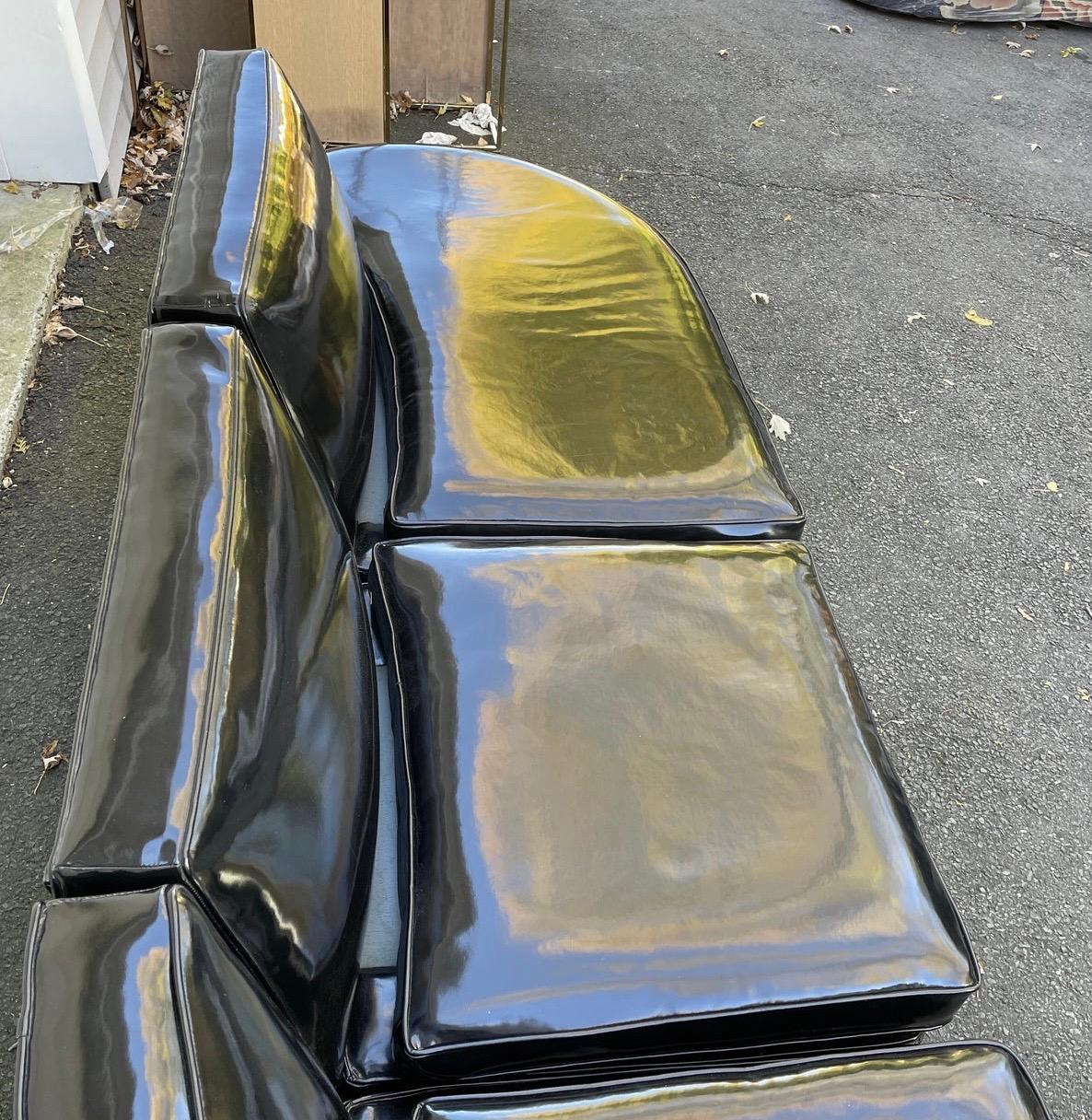 Iconic Mid-Century Modern 1970s Serpentine Black Patent Leather Sectional Sofa 3