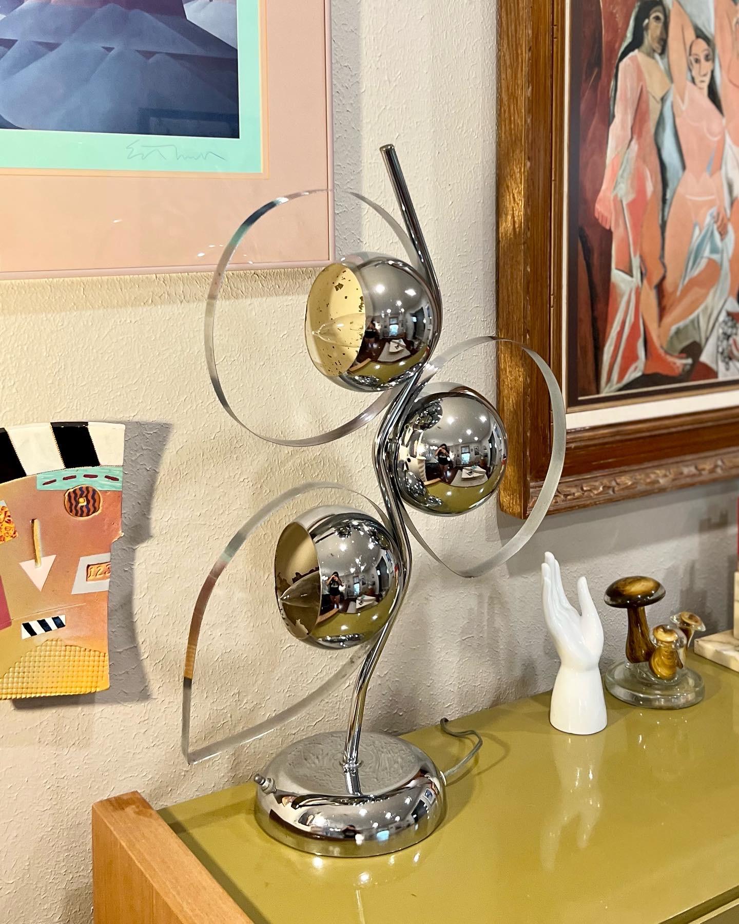 Mid-20th Century Iconic Mid-Century Modern Chrome Orb Space Age Waterfall Table Lamp