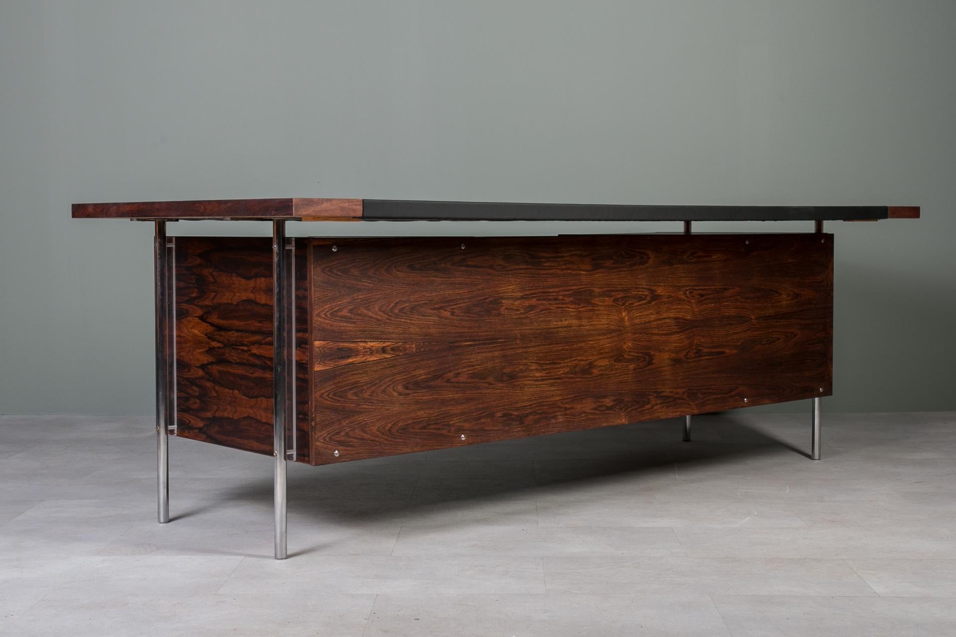 Faux Leather Iconic Mid Century Modern Desk by Svend Ivar Dysthe, Dokka Mobler, Norway, 1960s For Sale