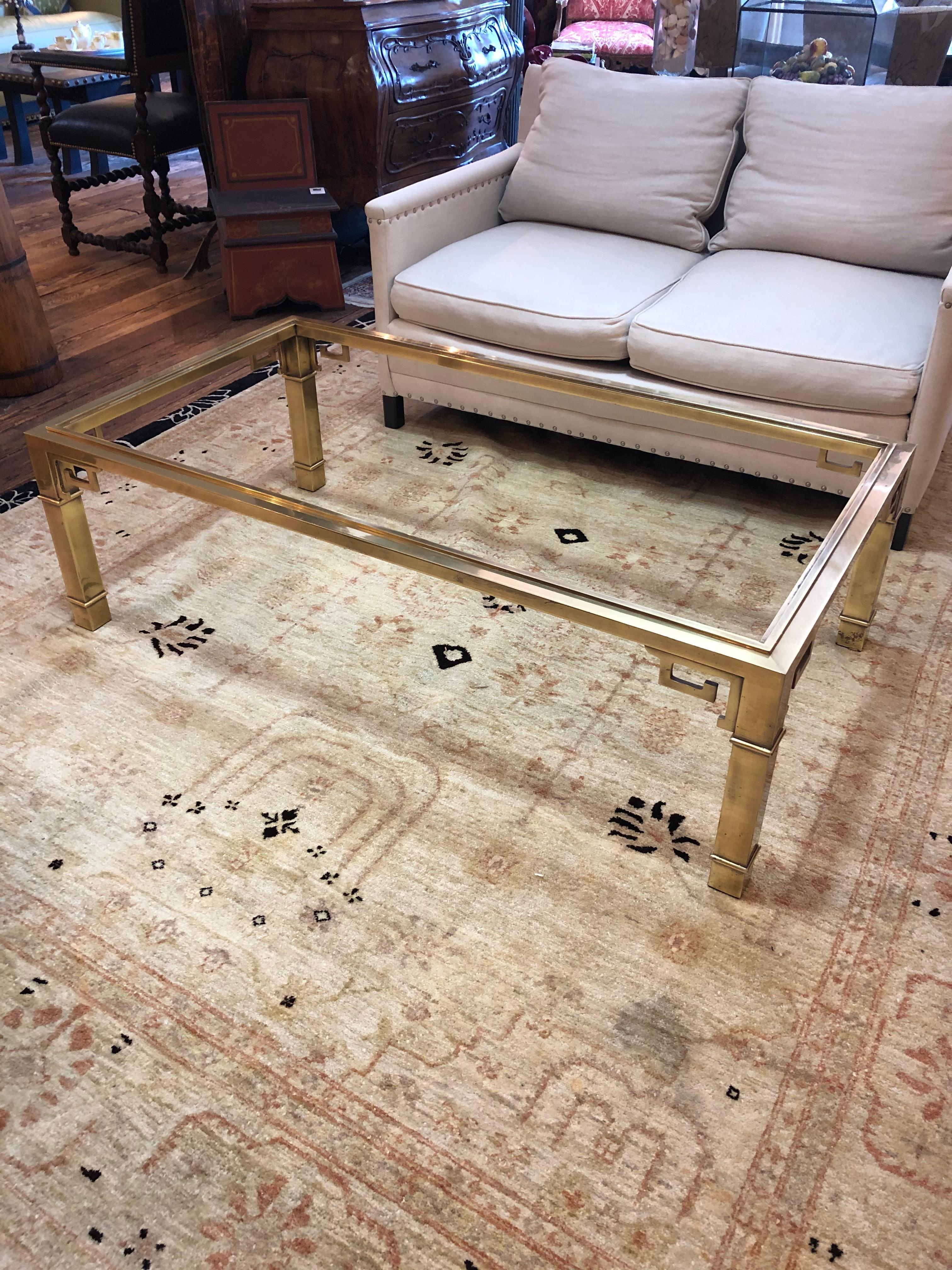 American Iconic Mid-Century Modern Mastercraft Brass Greek Key Coffee Table