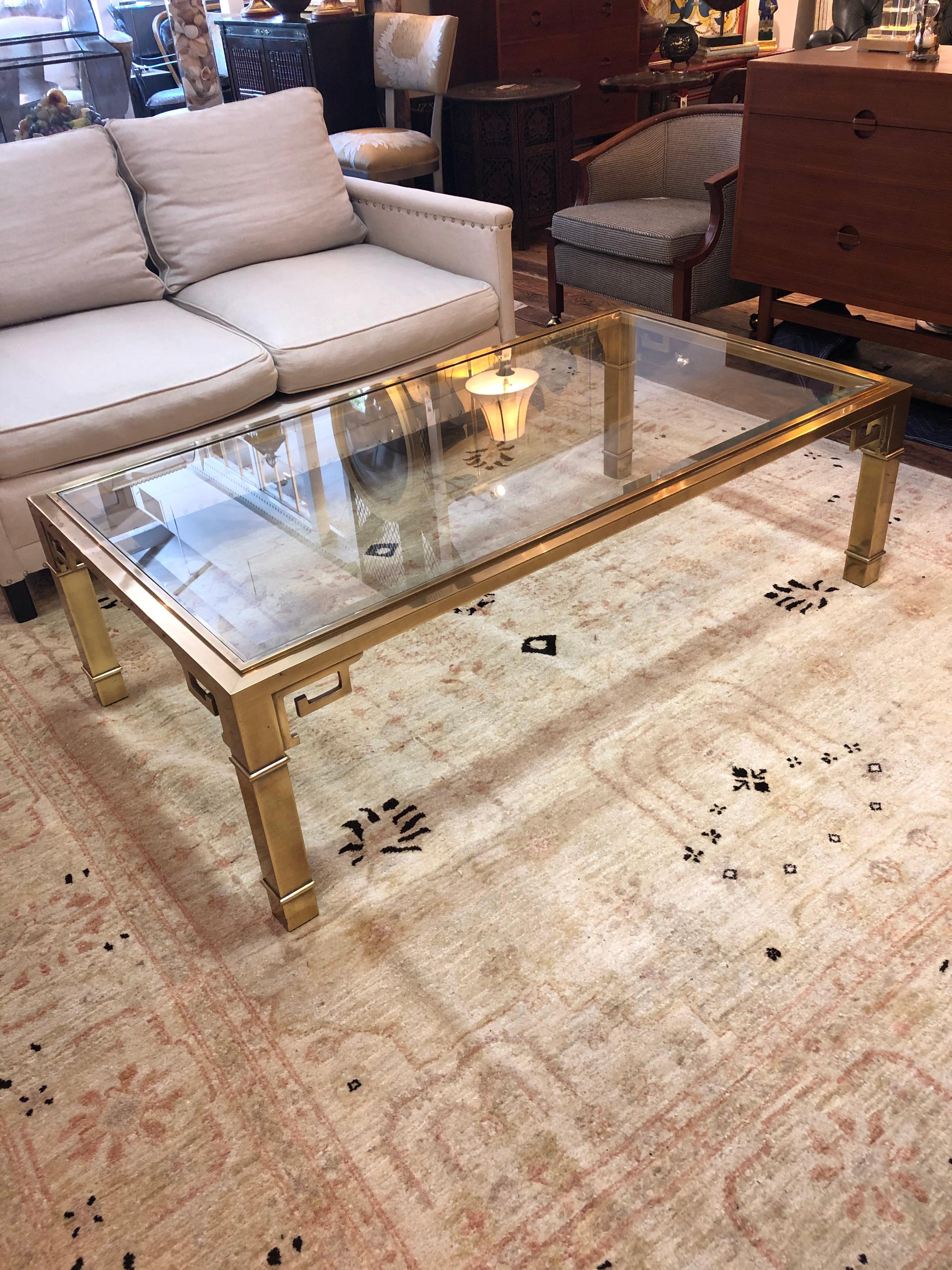 Iconic Mid-Century Modern Mastercraft Brass Greek Key Coffee Table In Good Condition In Hopewell, NJ