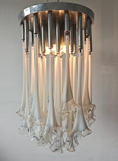 Iconic Mid Century Modern Murano Glass Calla Lily Chandelier by Venini, Italy