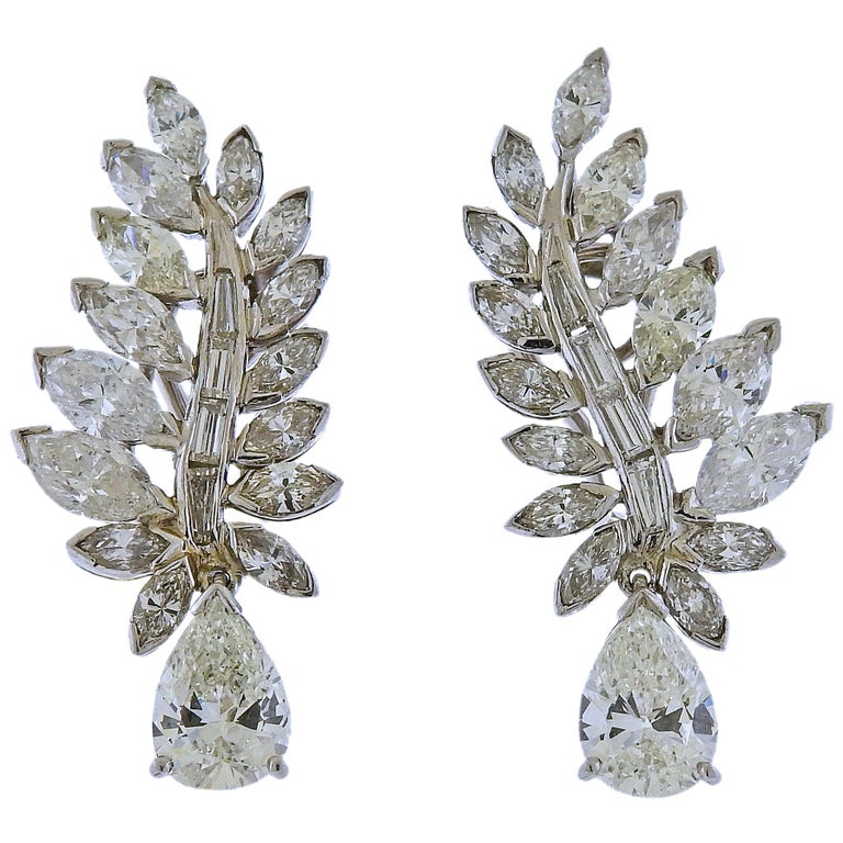 Diamond and Platinum Earrings, Mid-20th Century