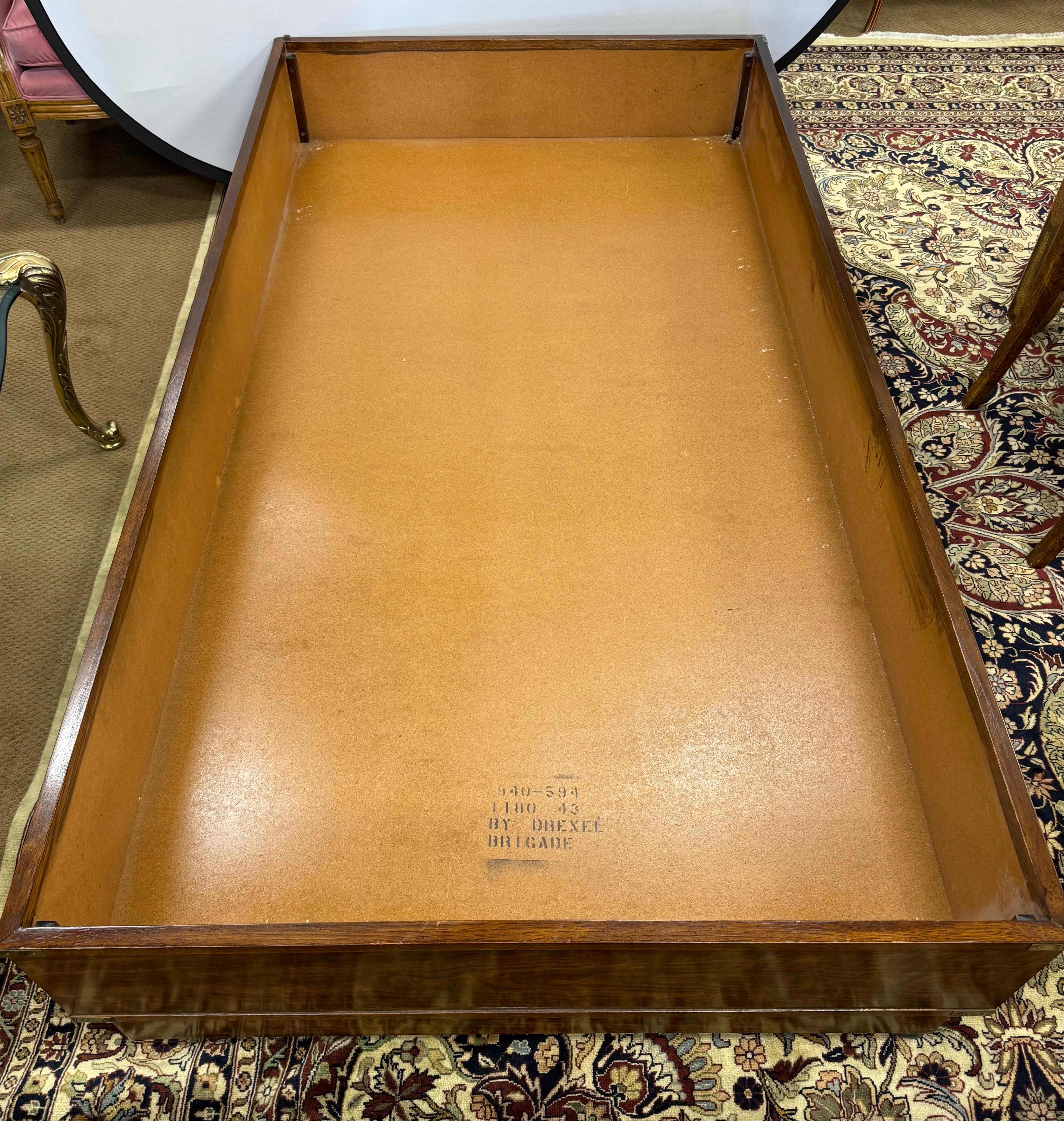 Ultra rare and iconic Drexel Twin platform bed from the coveted Brigade line.
One of several Campaign style Brigade pieces we have on Dibs this week.
Why not own the best?