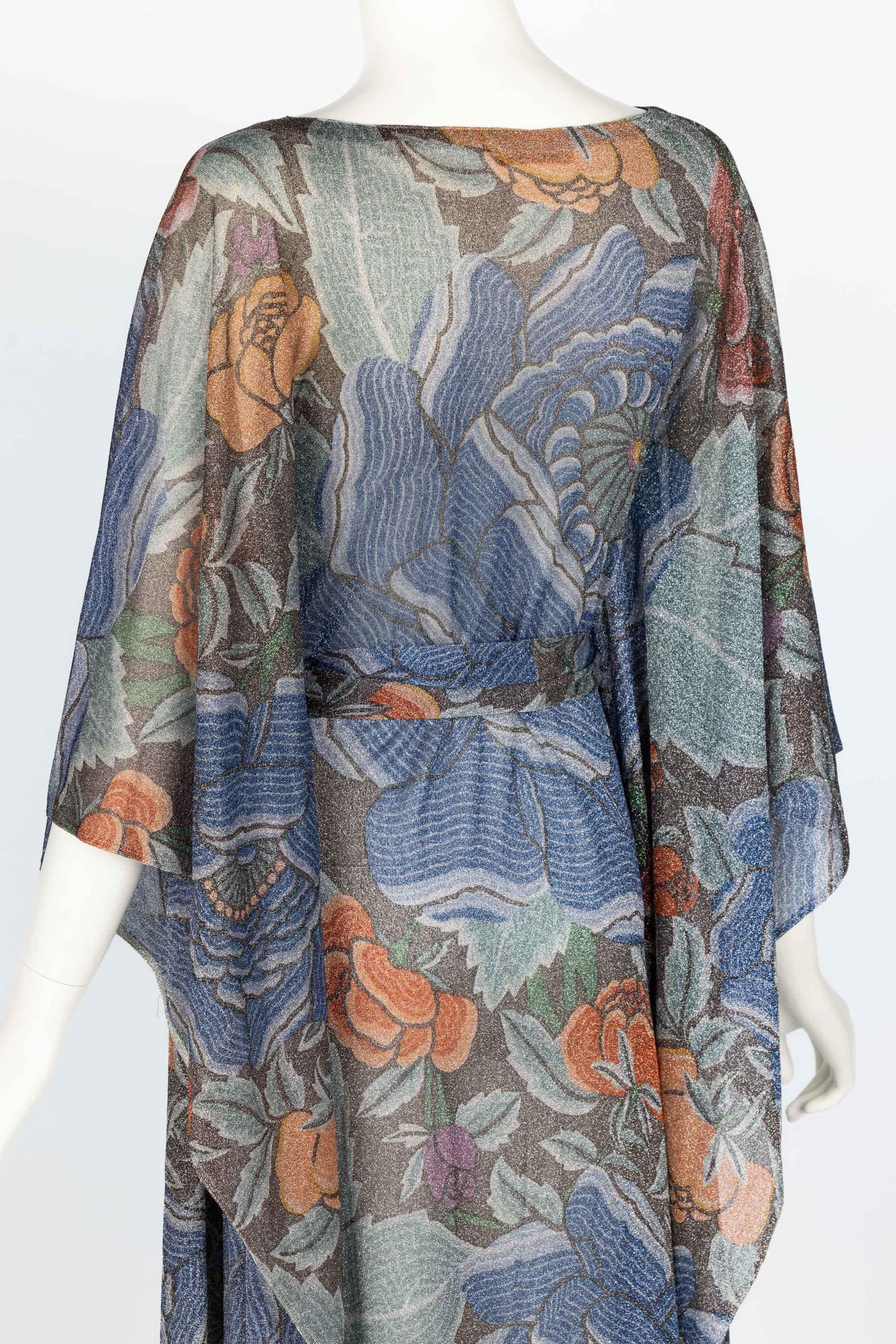 Iconic Missoni 1970s Floral Print Metallic Lurex Caftan Dress  For Sale 6