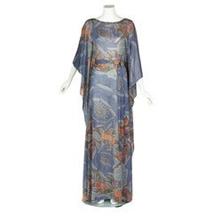 Iconic Missoni 1970s Floral Print Metallic Lurex Caftan Dress