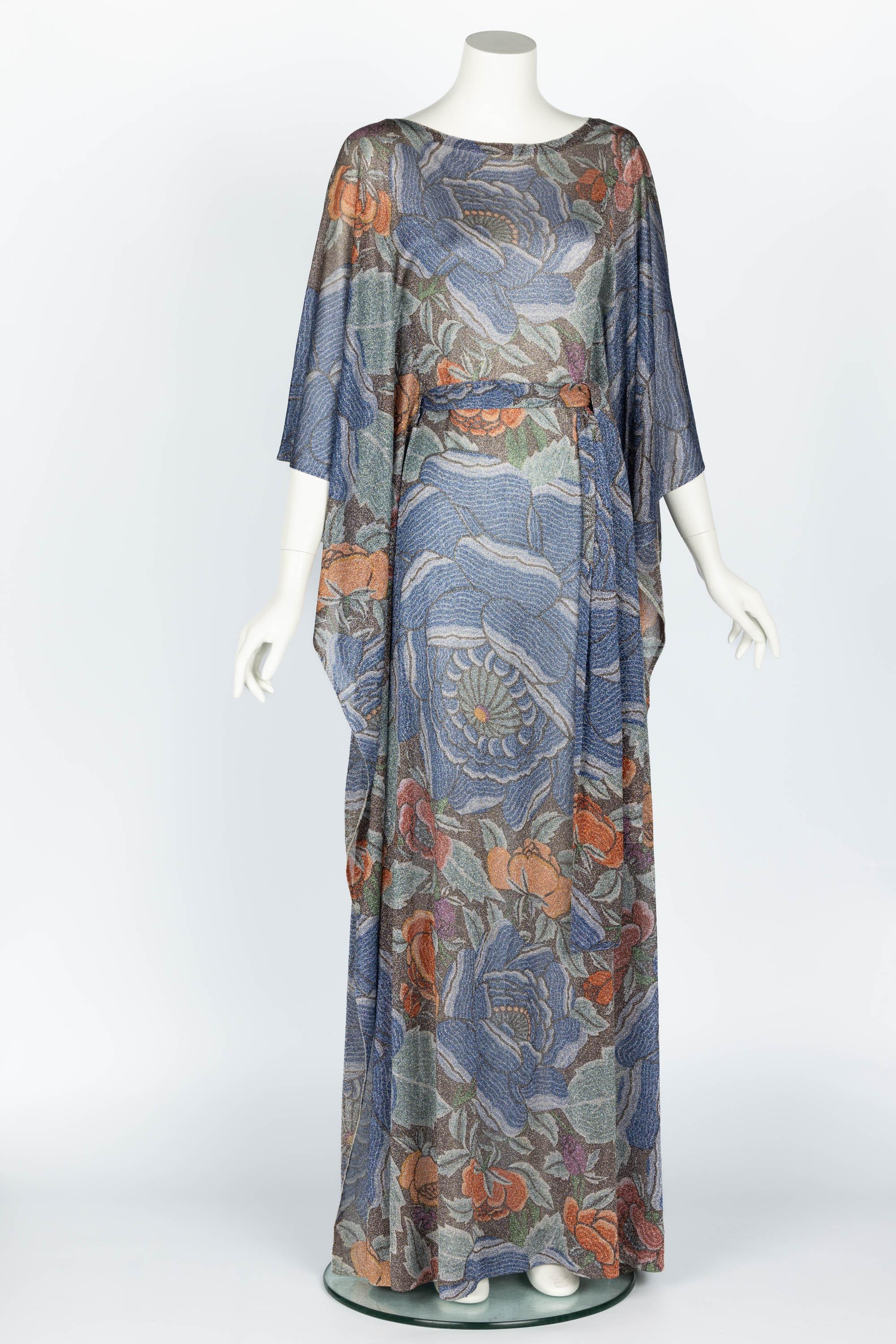 Women's or Men's Iconic Missoni 1970s Floral Print Metallic Lurex Caftan Dress  For Sale