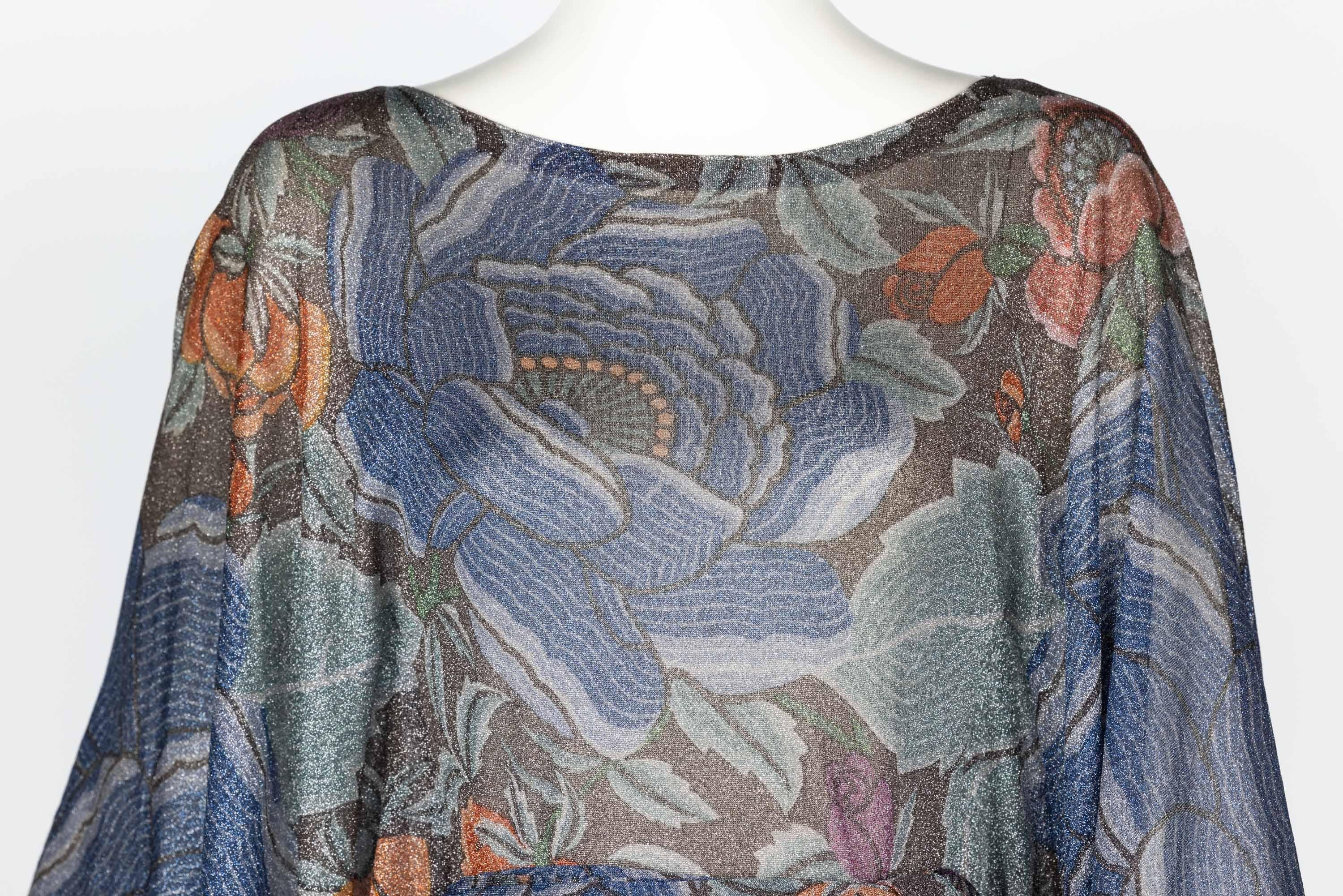 Iconic Missoni 1970s Floral Print Metallic Lurex Caftan Dress  For Sale 3