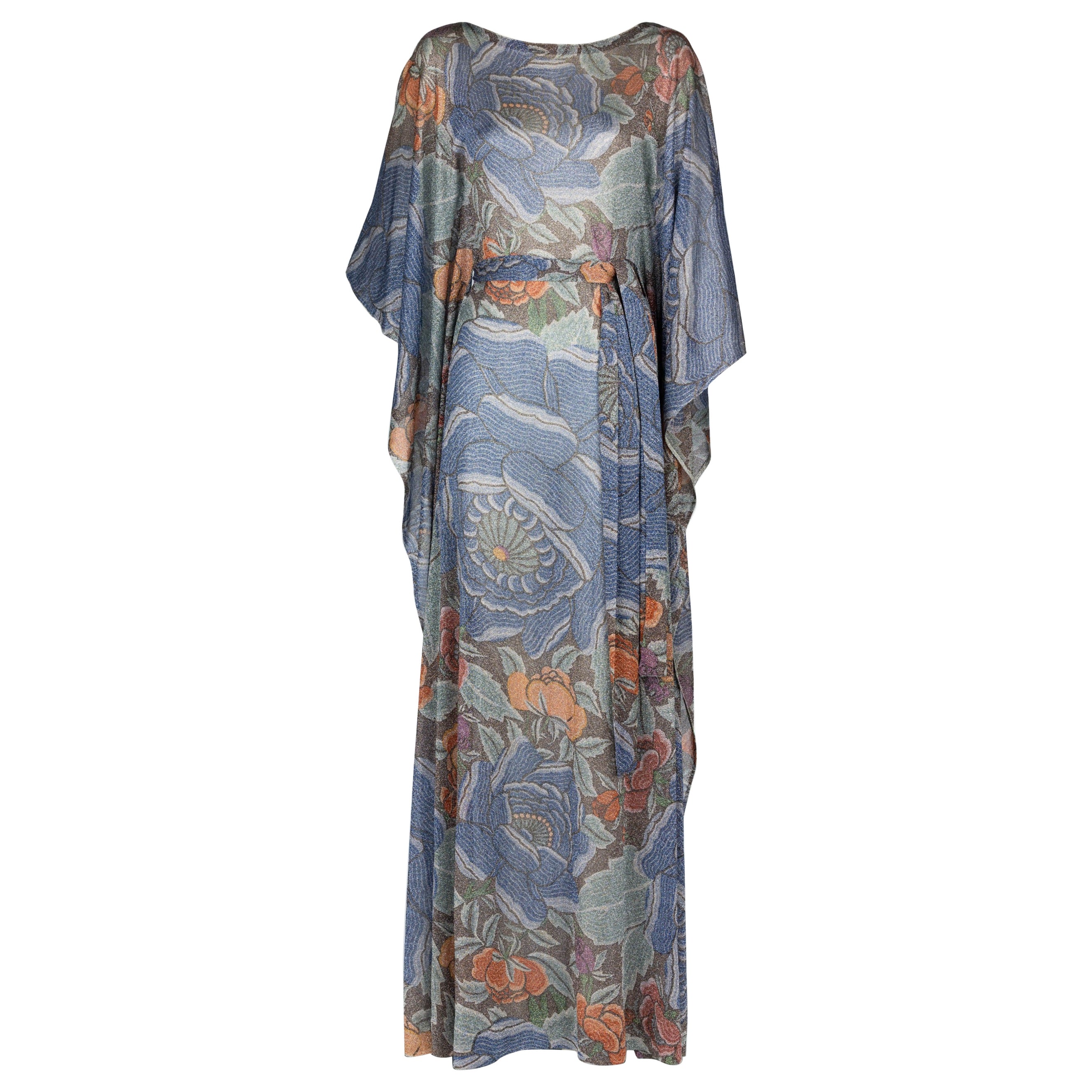 Missoni - Robe caftan emblématique en lurex métallisé à imprimé floral des années 1970