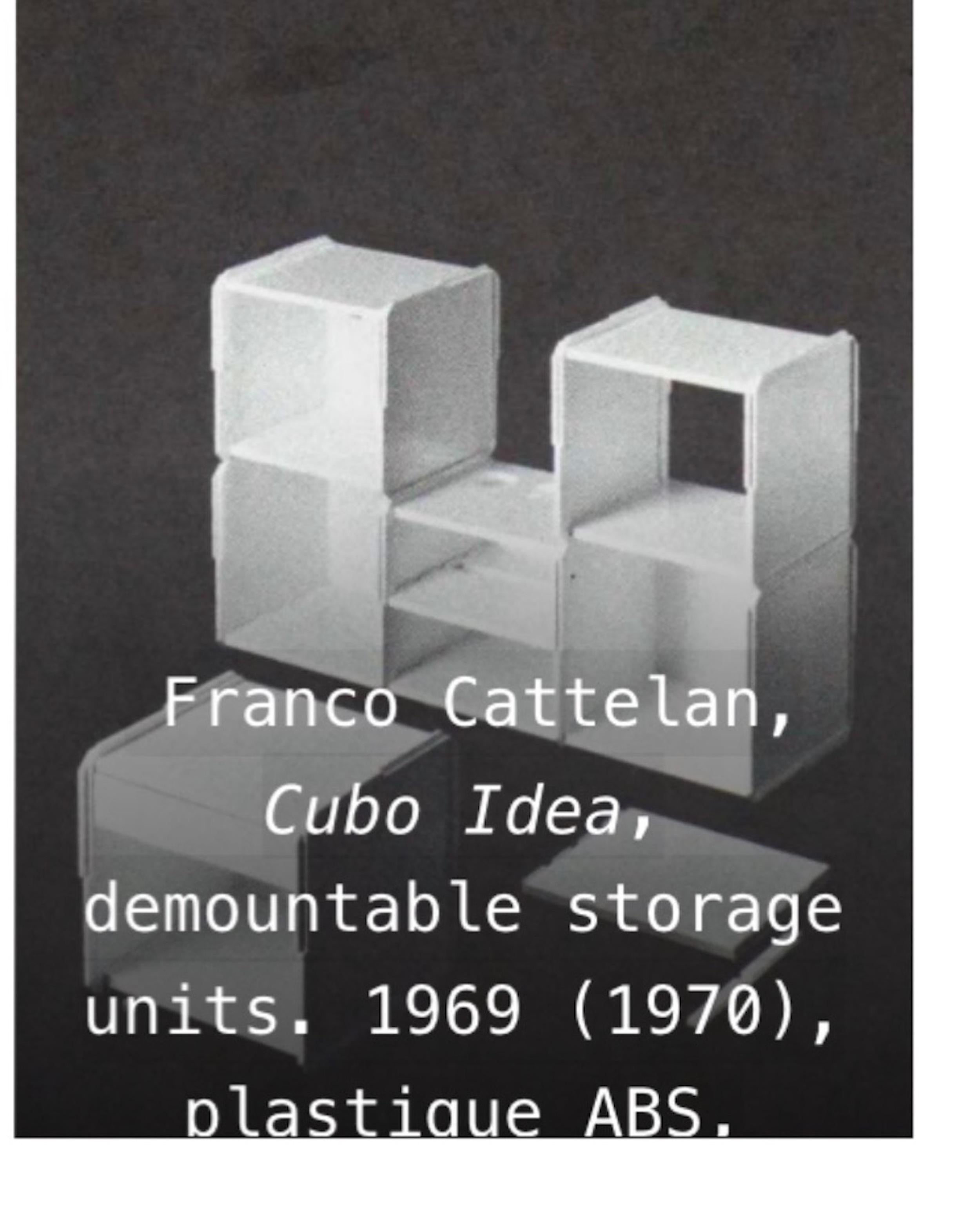 The Mobile Drinks Trolley by Franco Cattelan, manufactured by Xilema in Vicenza, Italy, during 1969-1970, is a rare and highly sought-after example of Italian mid-century design. Made from ABS plastic in an off-white color, this modular cube