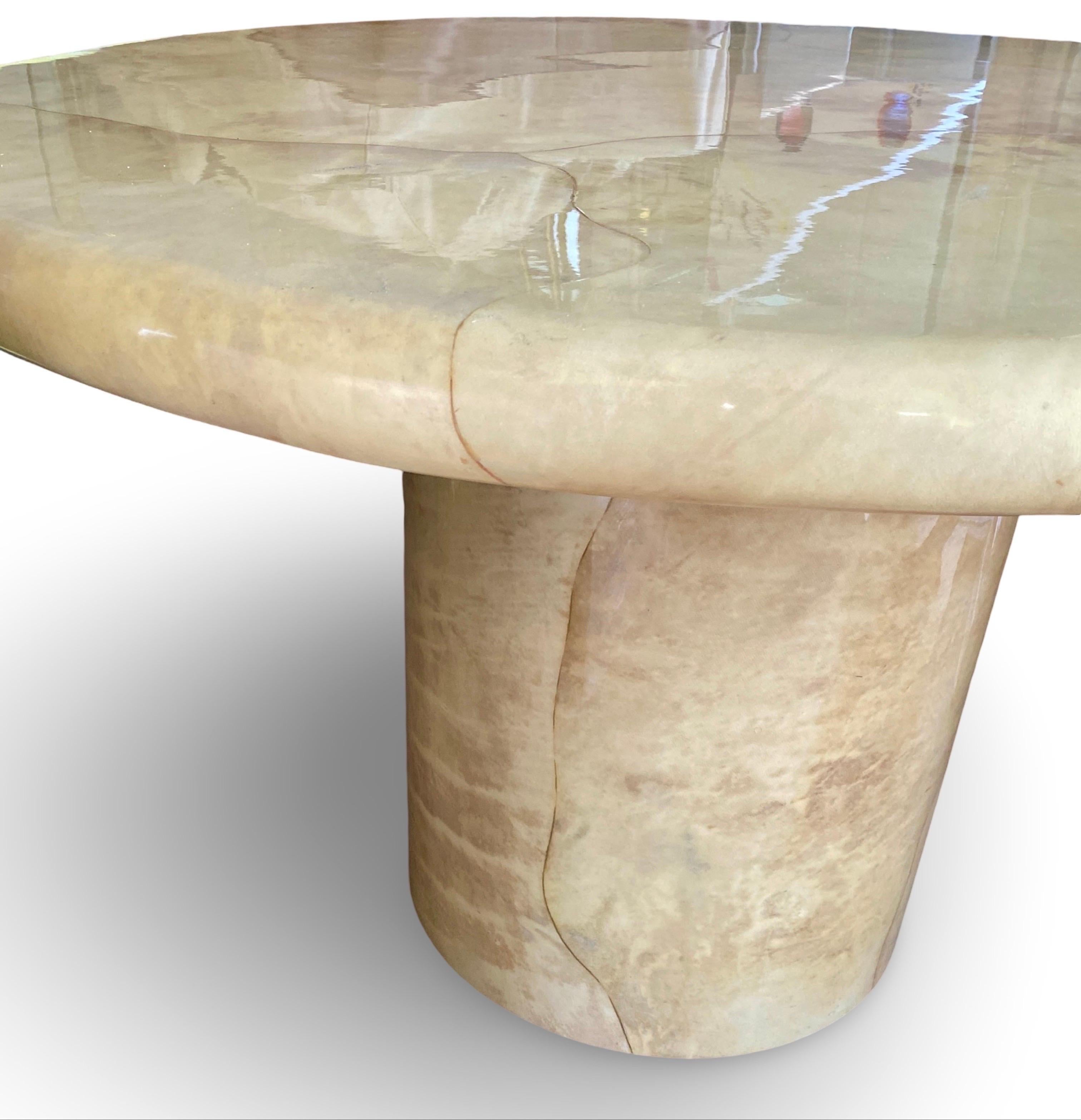 Iconic Modern Karl Springer Round Bullnose Goatskin Dining or Game Table For Sale 4