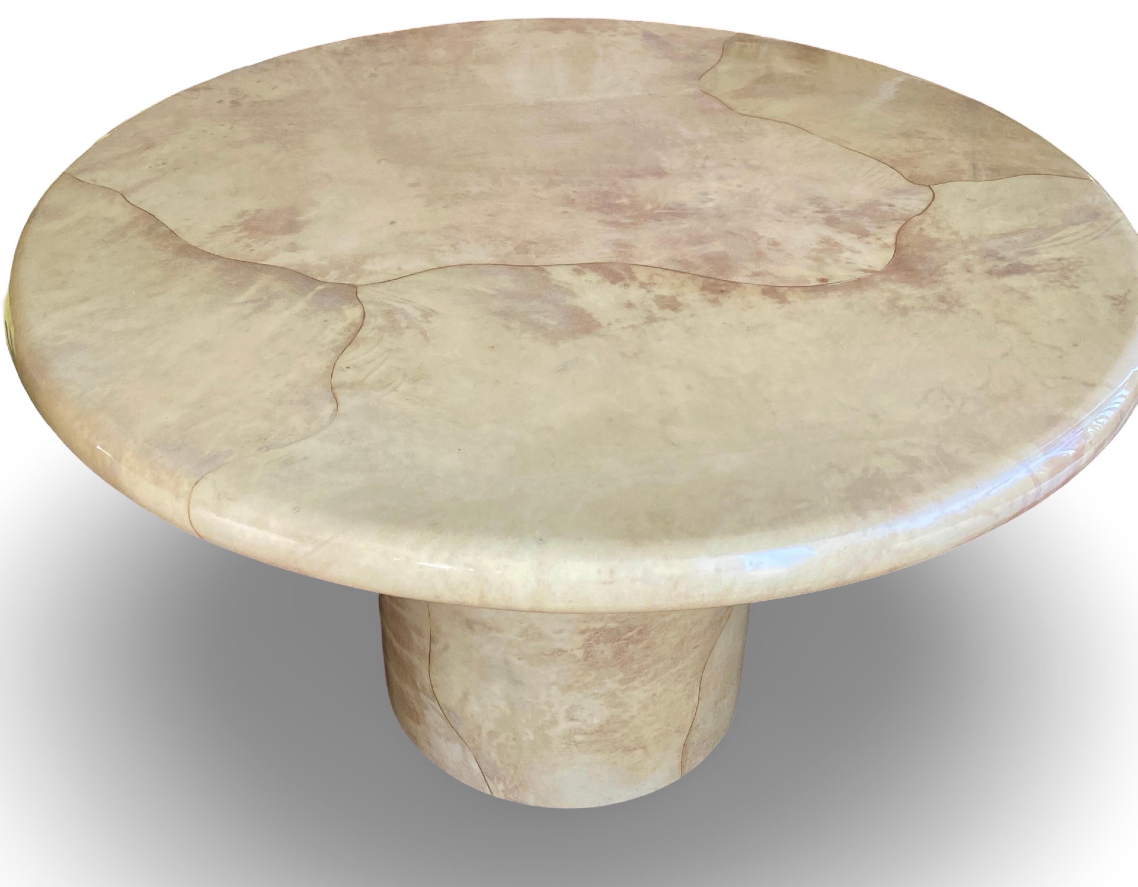 Iconic Modern Karl Springer Round Bullnose Goatskin Dining or Game Table For Sale 5