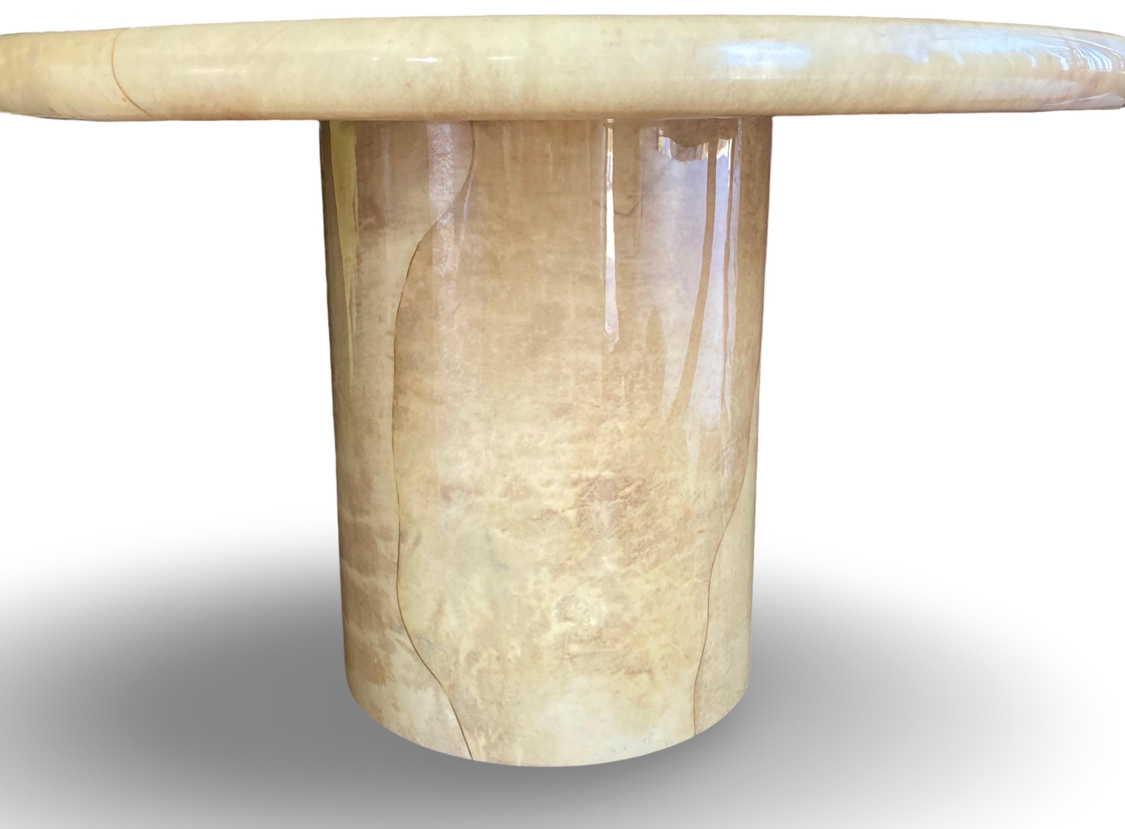 Iconic Modern Karl Springer Round Bullnose Goatskin Dining or Game Table For Sale 6