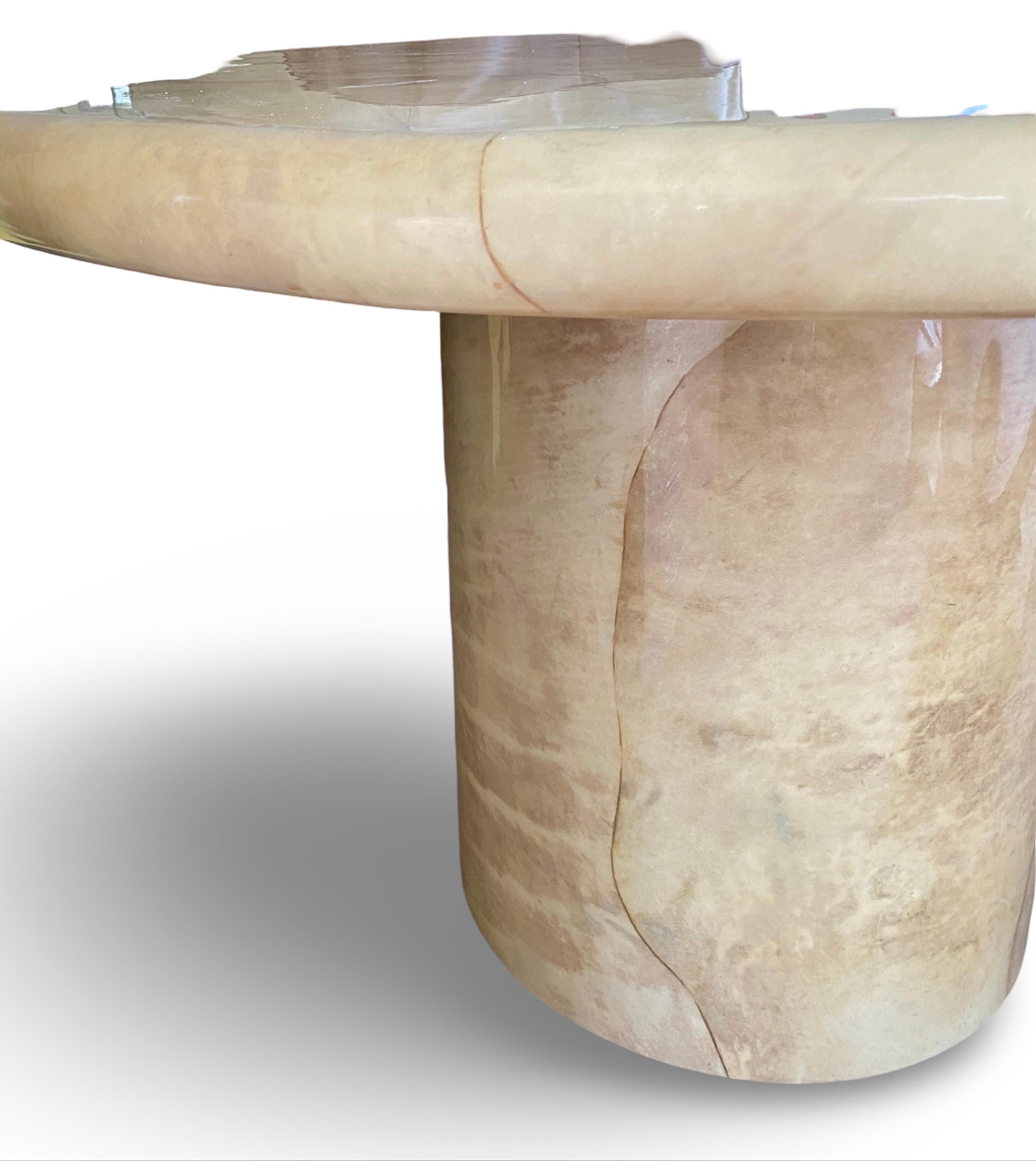 Iconic Modern Karl Springer Round Bullnose Goatskin Dining or Game Table For Sale 7