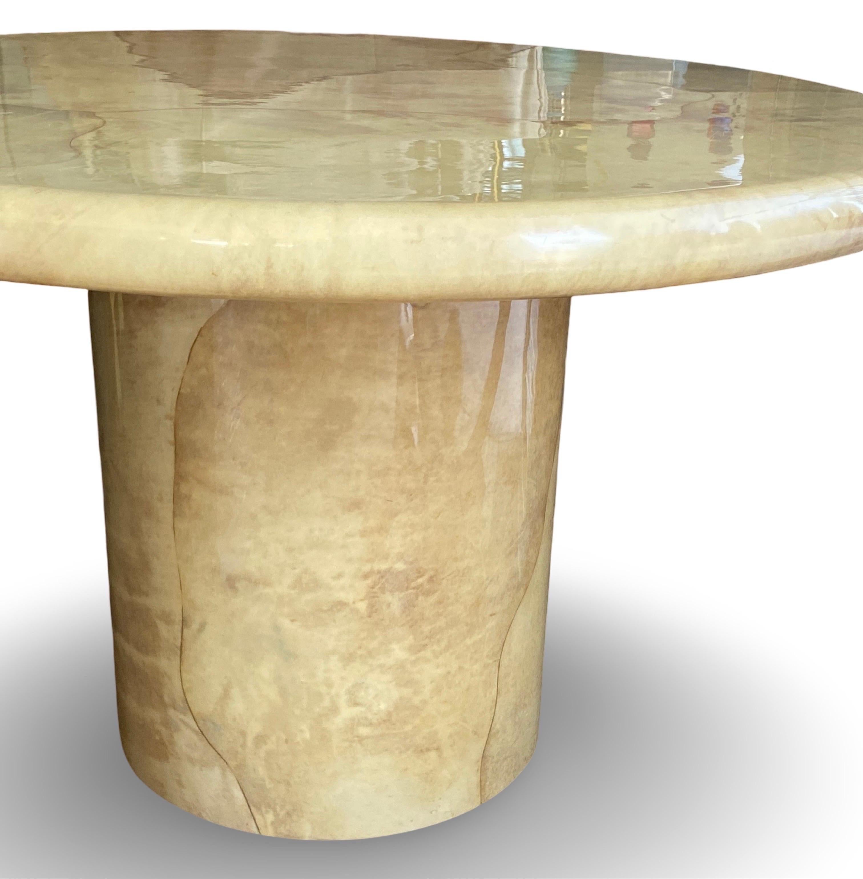 Iconic Modern Karl Springer Round Bullnose Goatskin Dining or Game Table For Sale 9