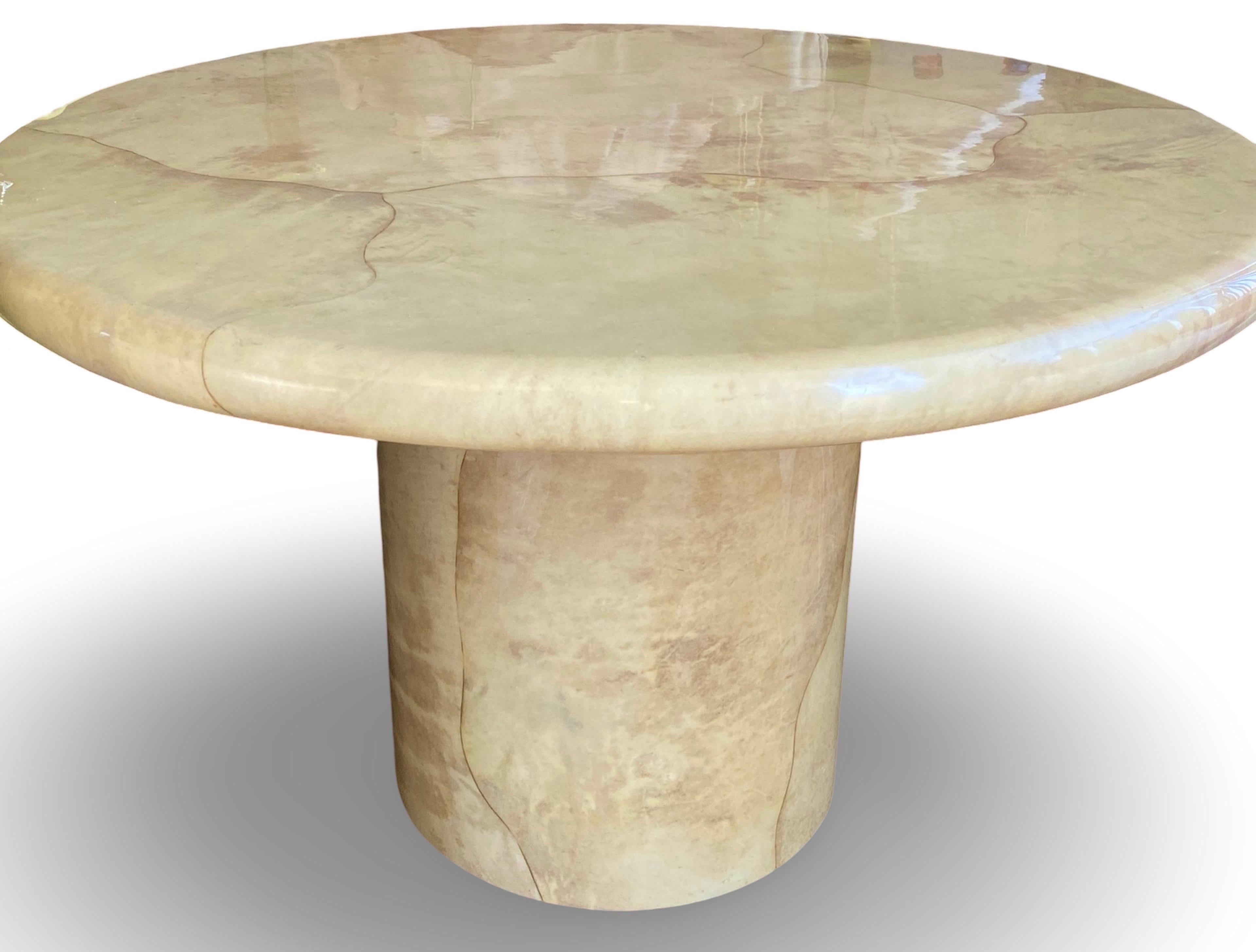 Iconic Modern Karl Springer Round Bullnose Goatskin Dining or Game Table For Sale 10