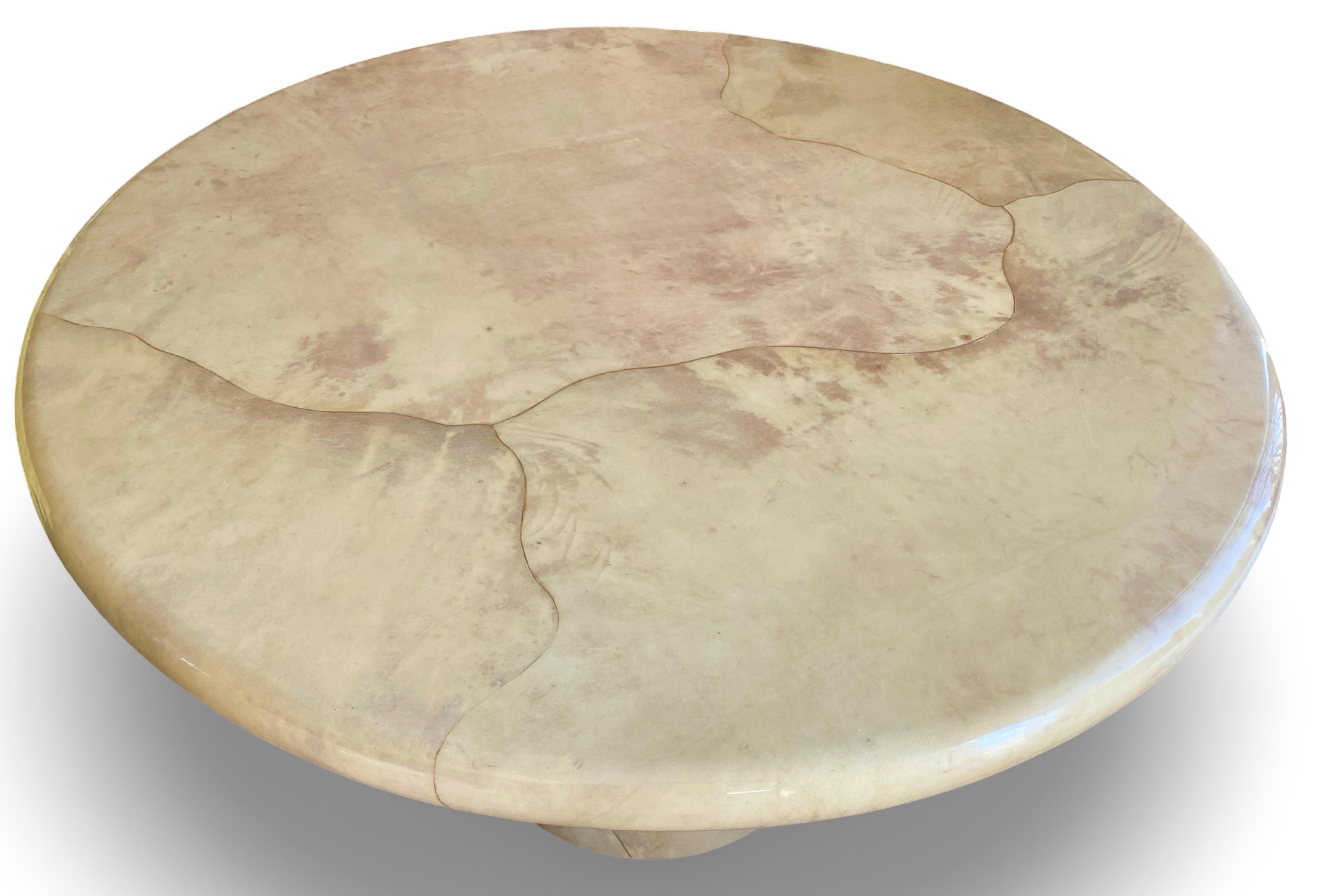 Iconic Modern Karl Springer Round Bullnose Goatskin Dining or Game Table For Sale 11