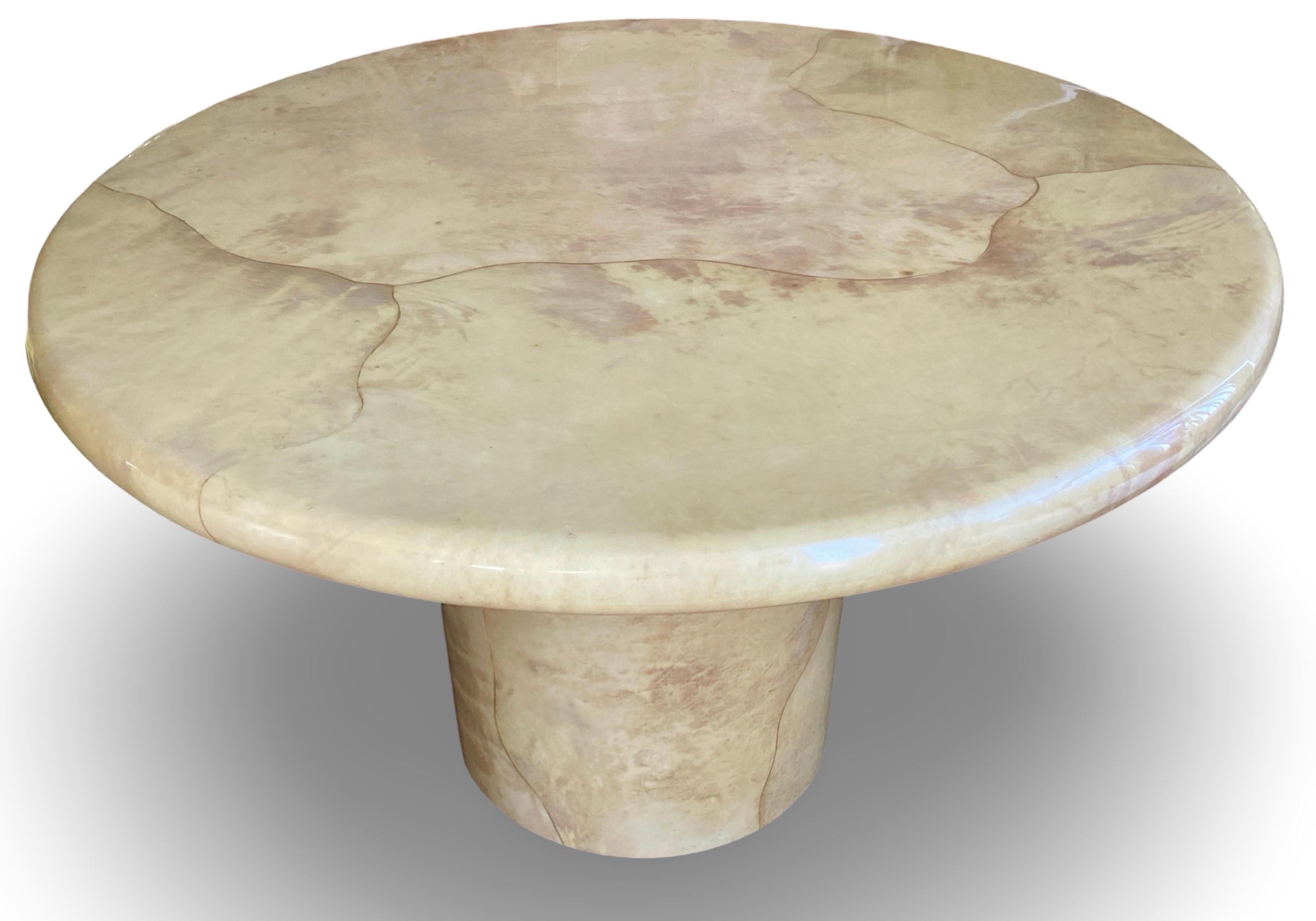 Iconic Modern Karl Springer Round Bullnose Goatskin Dining or Game Table For Sale 12