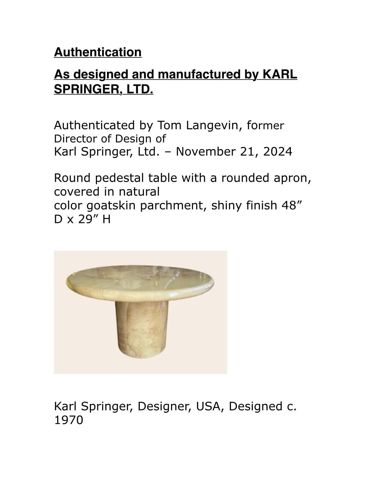 Iconic Modern Karl Springer Round Bullnose Goatskin Dining or Game Table For Sale 13