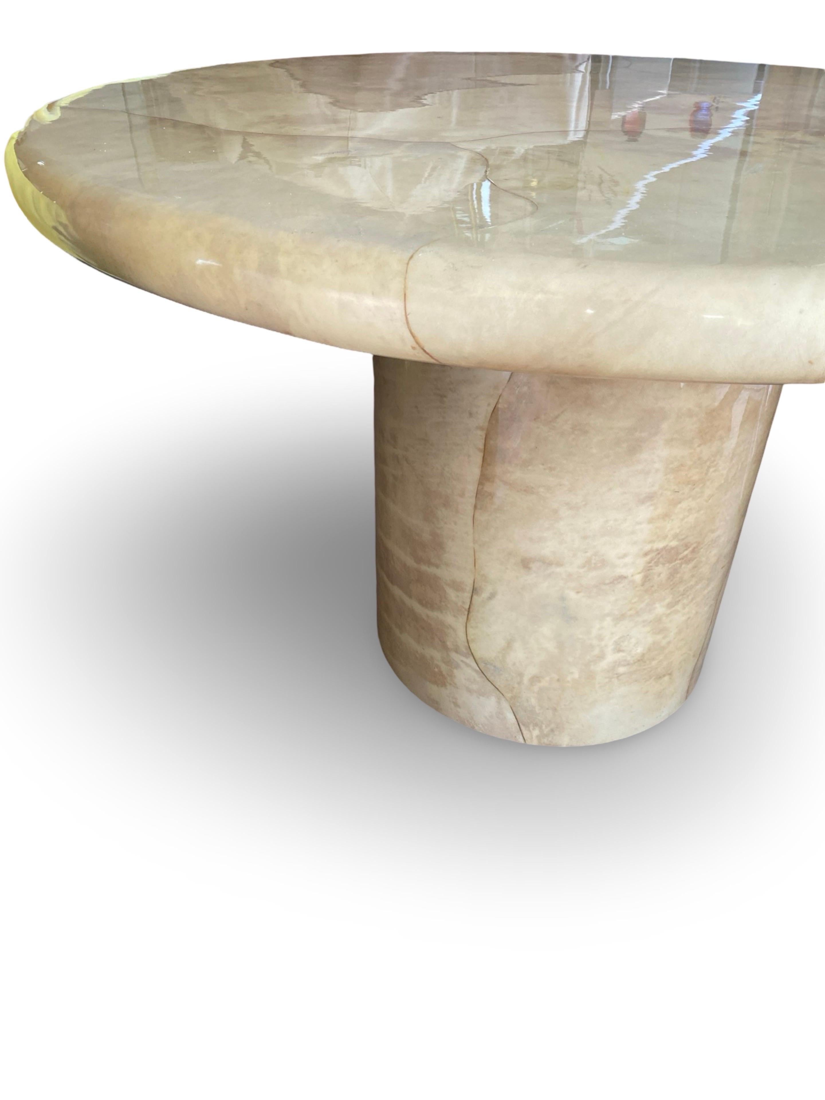 Late 20th Century Iconic Modern Karl Springer Round Bullnose Goatskin Dining or Game Table For Sale