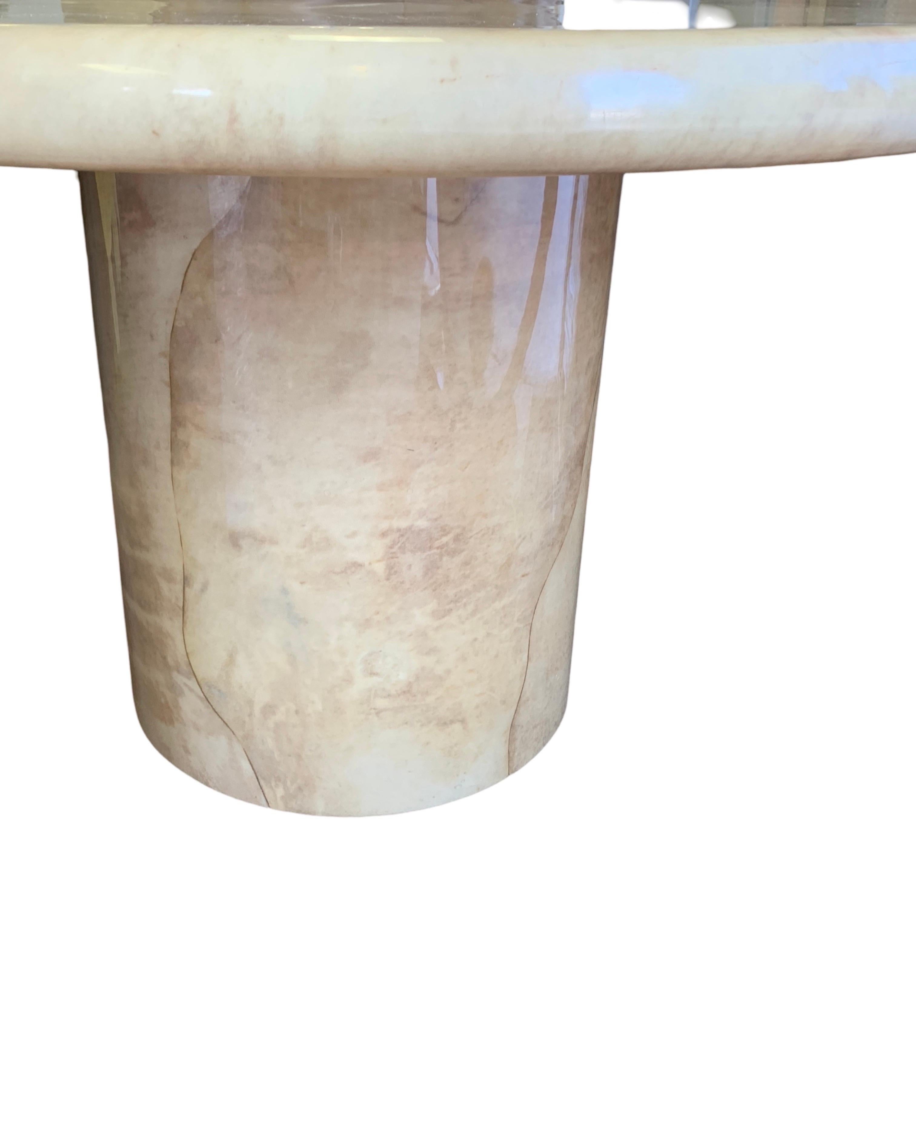 Lacquer Iconic Modern Karl Springer Round Bullnose Goatskin Dining or Game Table For Sale