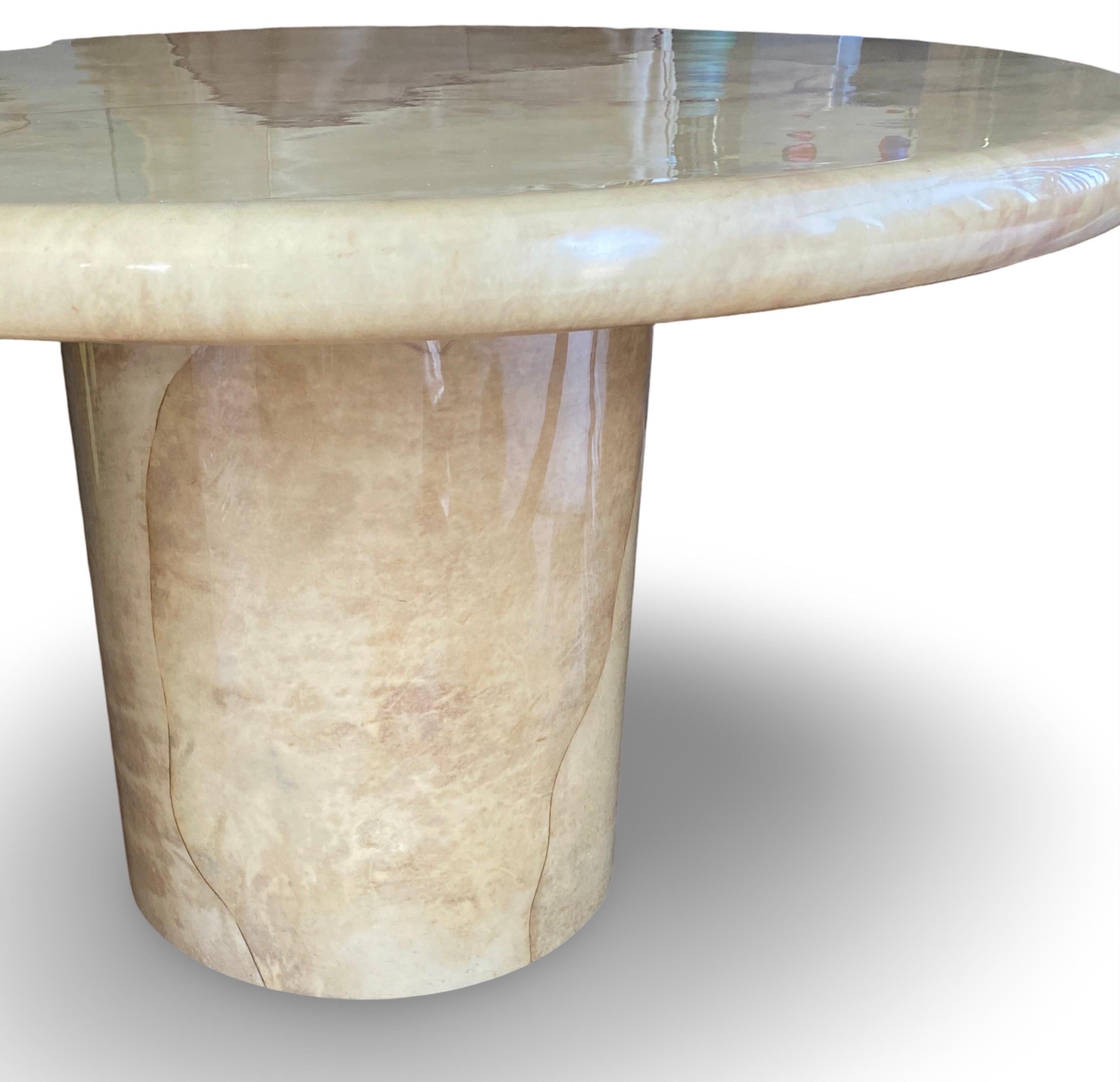 Iconic Modern Karl Springer Round Bullnose Goatskin Dining or Game Table For Sale 3
