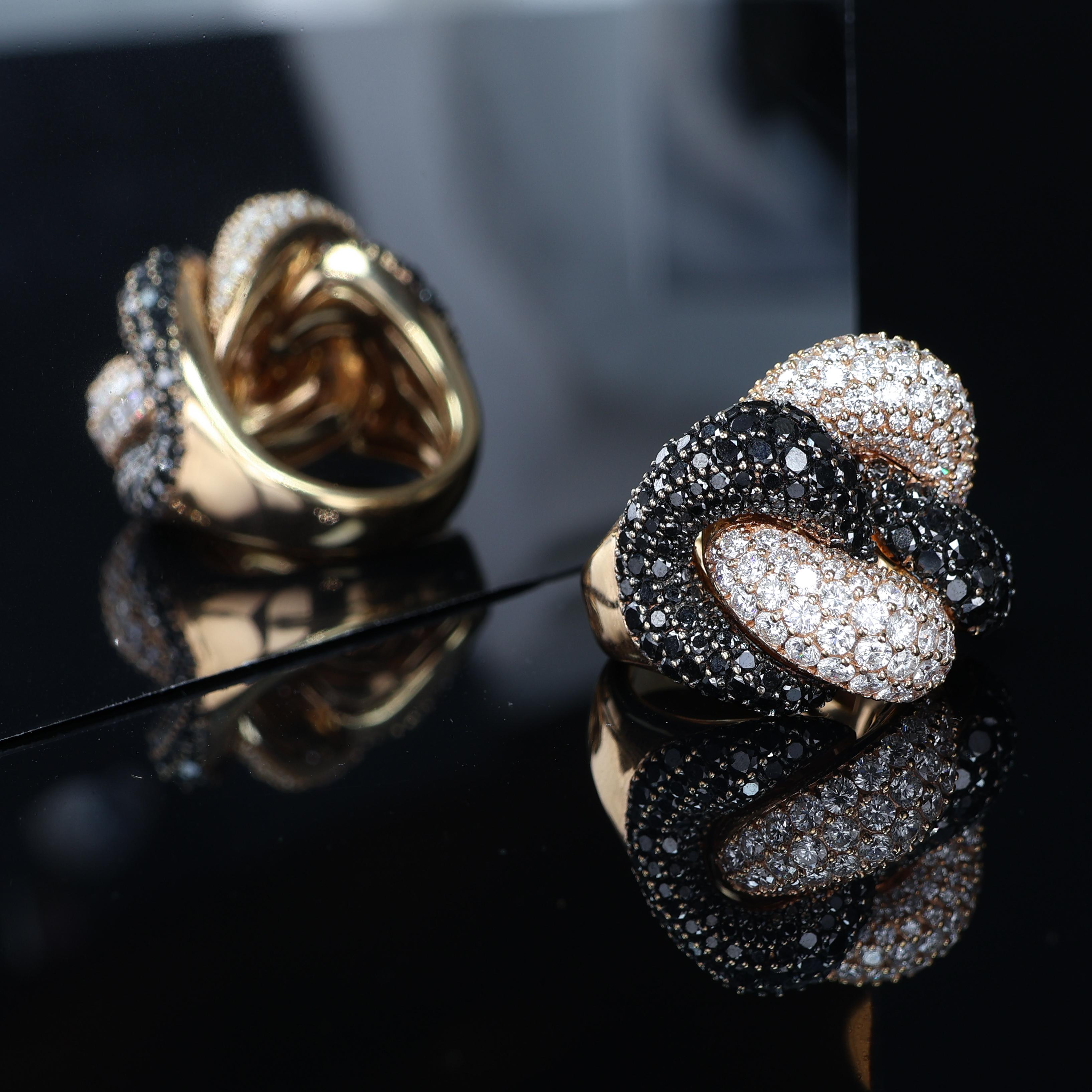 Iconico anello moderno in oro rosa con groumette e diamanti bianchi e neri da 7,87 carati in vendita 2