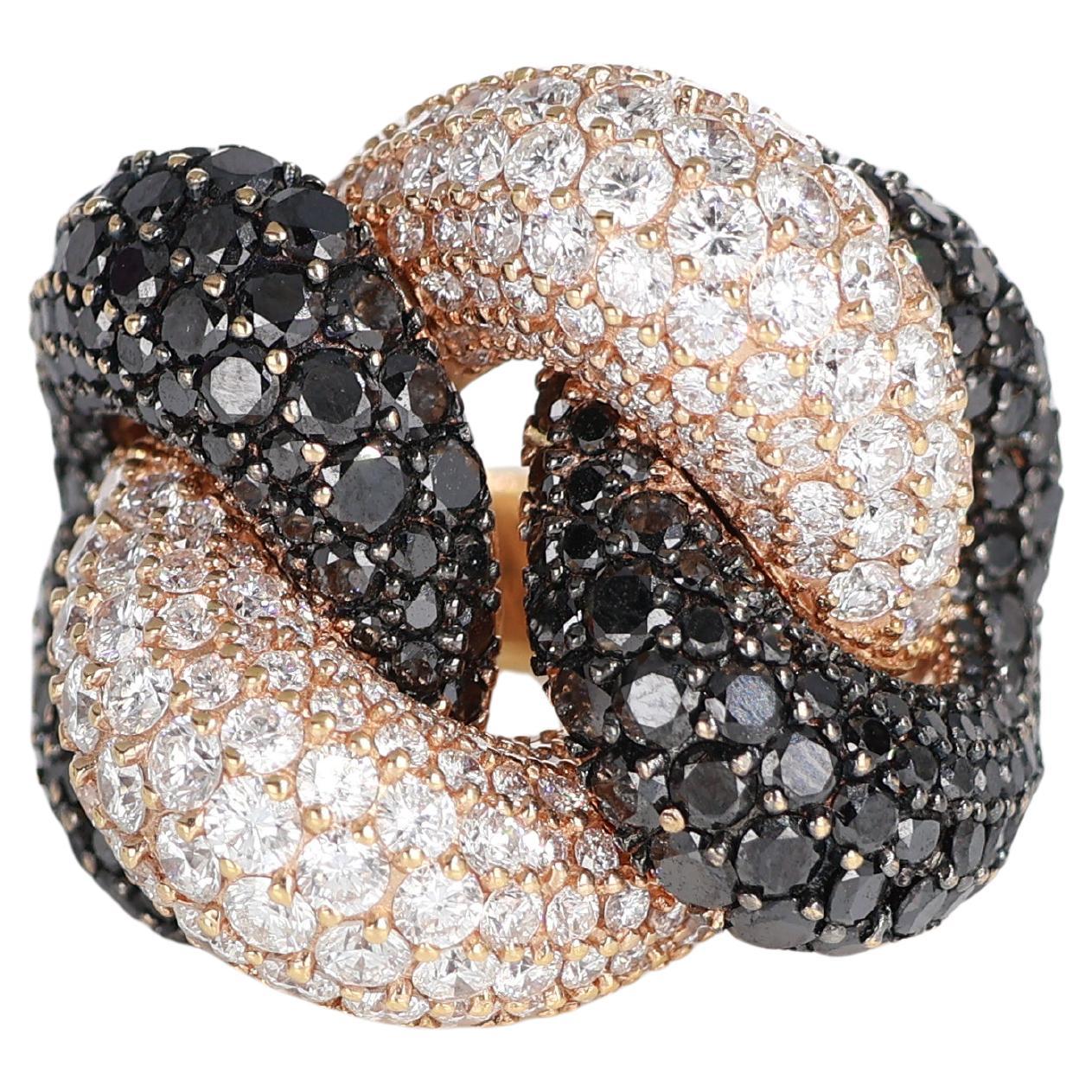 Iconic Modern Rose Gold Groumette Ring with White and Black Diamonds 7.87 Carats