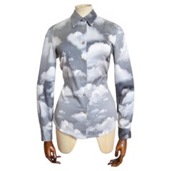 Iconic Moschino 1990s Grey Sky Cloud pattern print fitted long sleeve shirt
