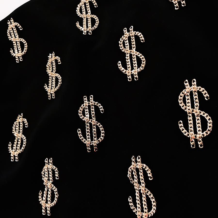 Ikonische MOSCHINO Couture Dollar Sign Ensembe Schwarzes Kleid Jacke Goldkette Set  im Angebot 5