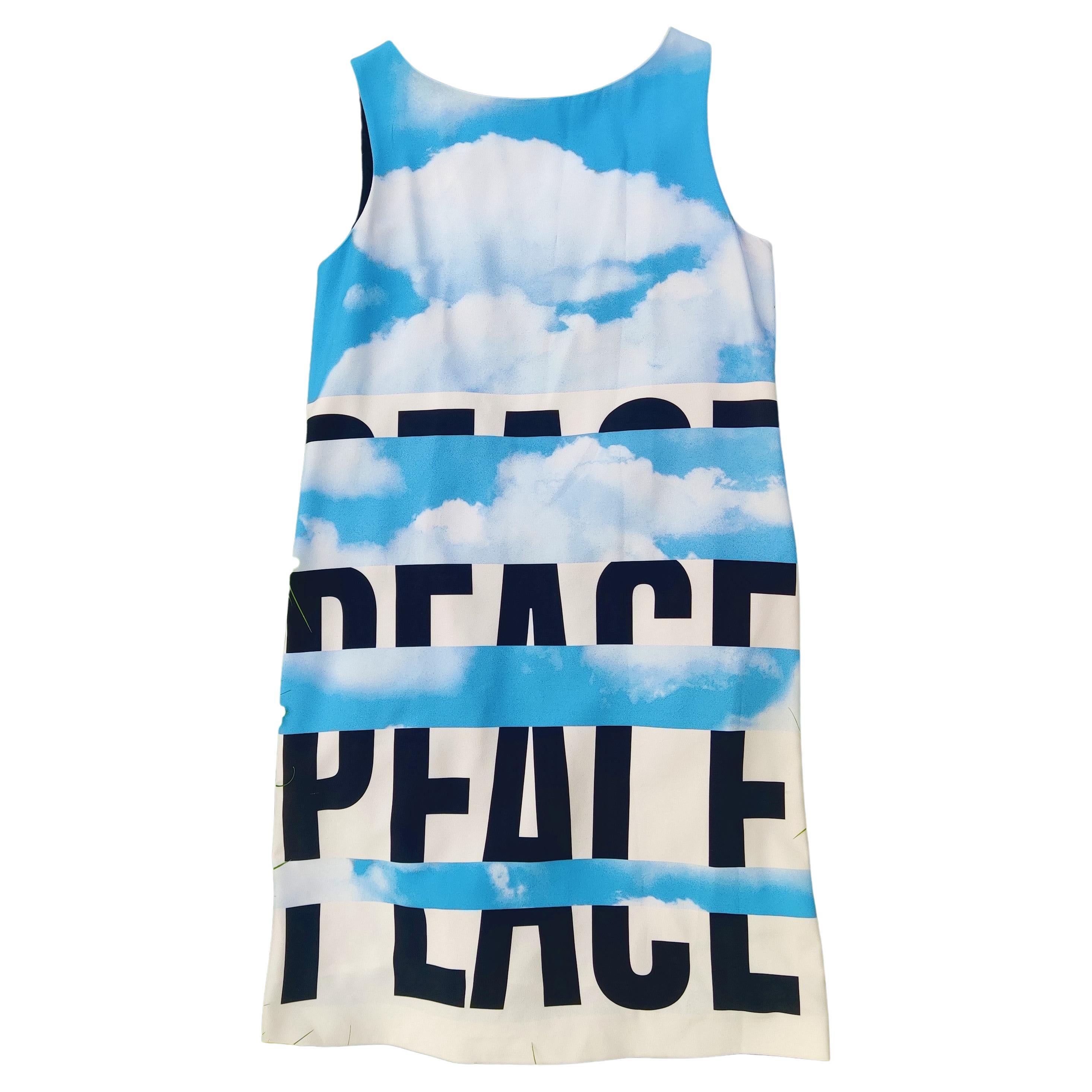 Iconic Moschino PEACE and STOP WAR Vintage 1990s 90s Blue Bird Pigeon Robe Dress For Sale